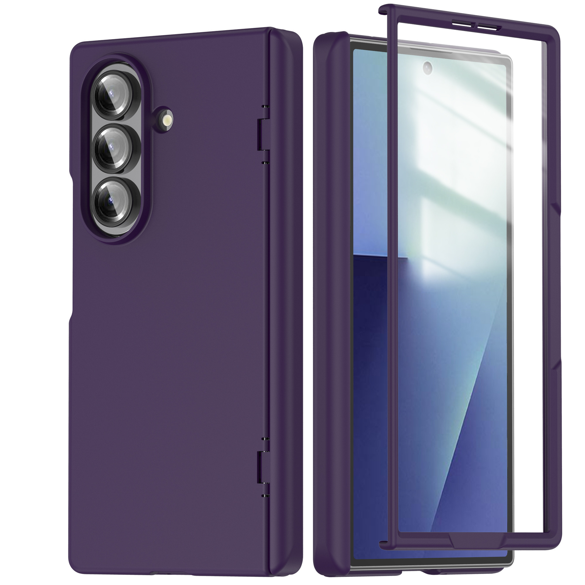 Compatible with Samsung Z Fold7 phone case, fold6 spring hinge case, one-piece transparent full-coverage shockproof protective case - Dark Purple SAM-Z Fold7 [Integrated Case and Coating]