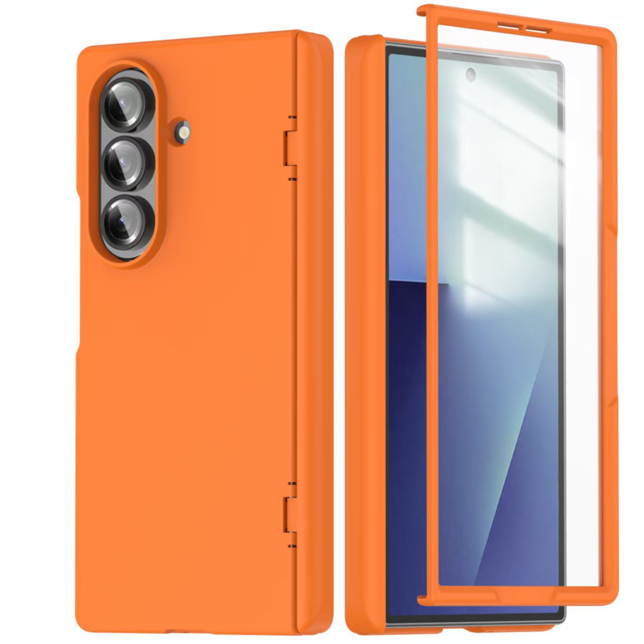 Compatible with Samsung Z Fold7 phone case, fold6 spring hinge case, one-piece transparent full-coverage shockproof protective case - Orange SAM-Z Fold7 [Integrated Case and Protector]