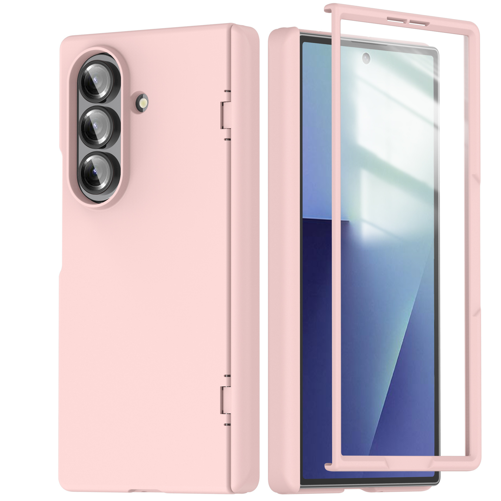 Compatible with Samsung Z Fold7 phone case, fold6 spring hinge case, one-piece transparent full-coverage shockproof protective case - Pink SAM-Z Fold7 [Integrated Case and Protector]