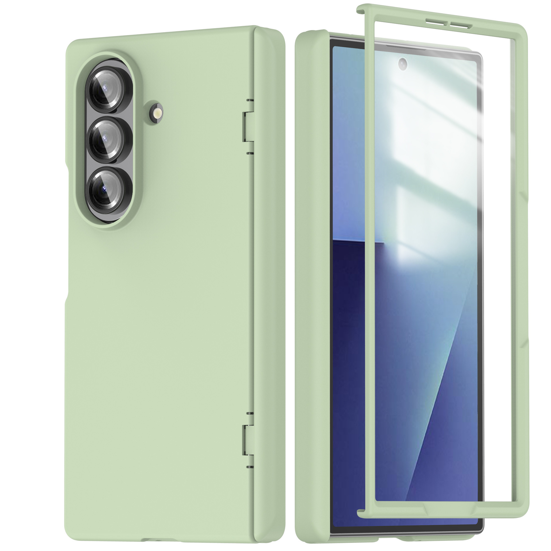 Compatible with Samsung Z Fold7 phone case, fold6 spring hinge case, one-piece transparent full-coverage shockproof protective case - Green SAM-Z Fold7 [Integrated Shell and Protector]
