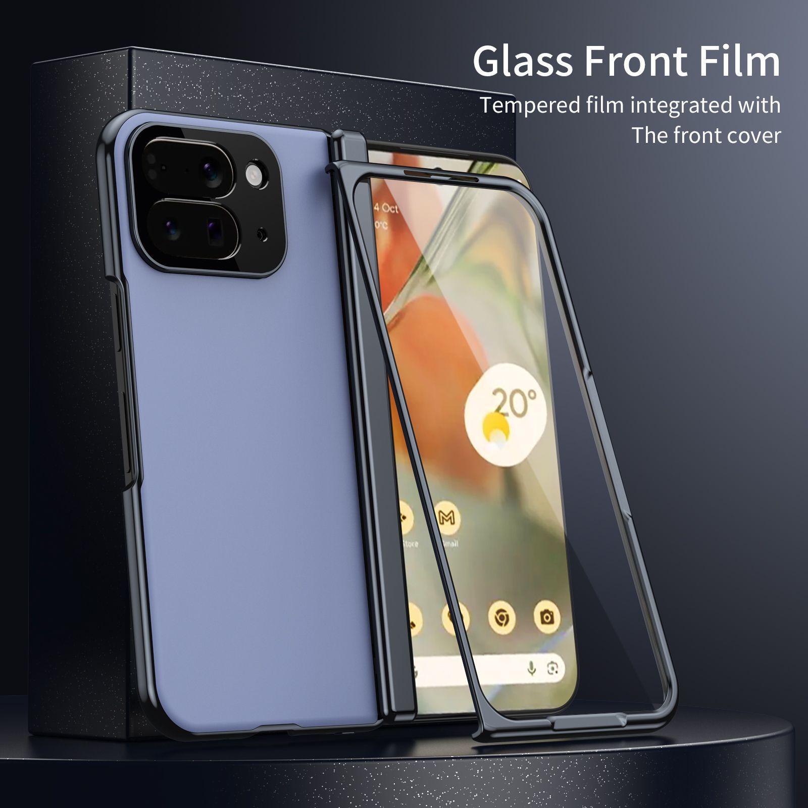 Compatible with Google Pixel 10/9 Fold foldable phone case, electroplated AG frosted anti-fingerprint case, full-coverage case. - Dark blue [case screen protector]