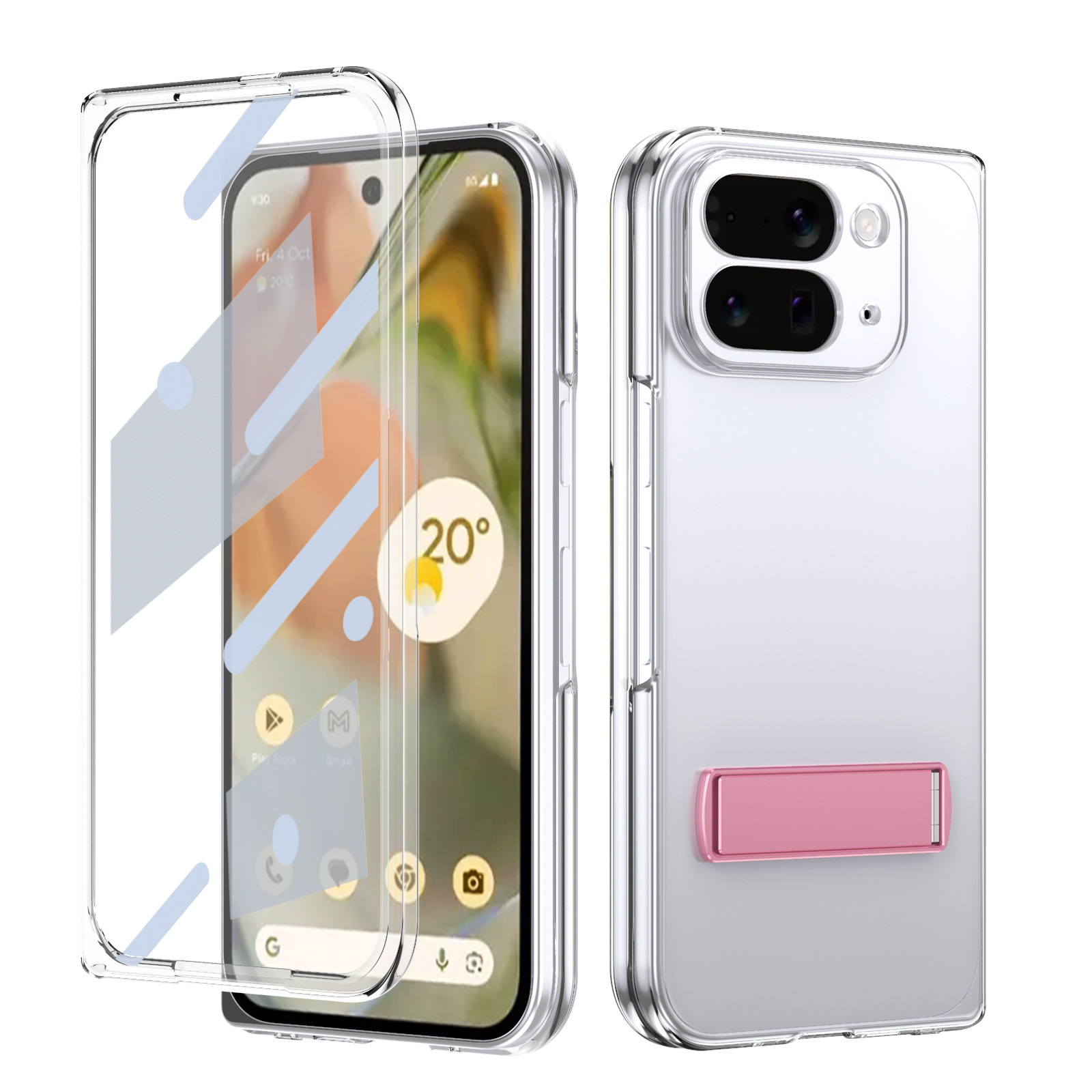 Transparent case, stand, screen protector, and drop protection for Google Pixel 10/9 Pro Fold phones. - Pink Case Screen Cover