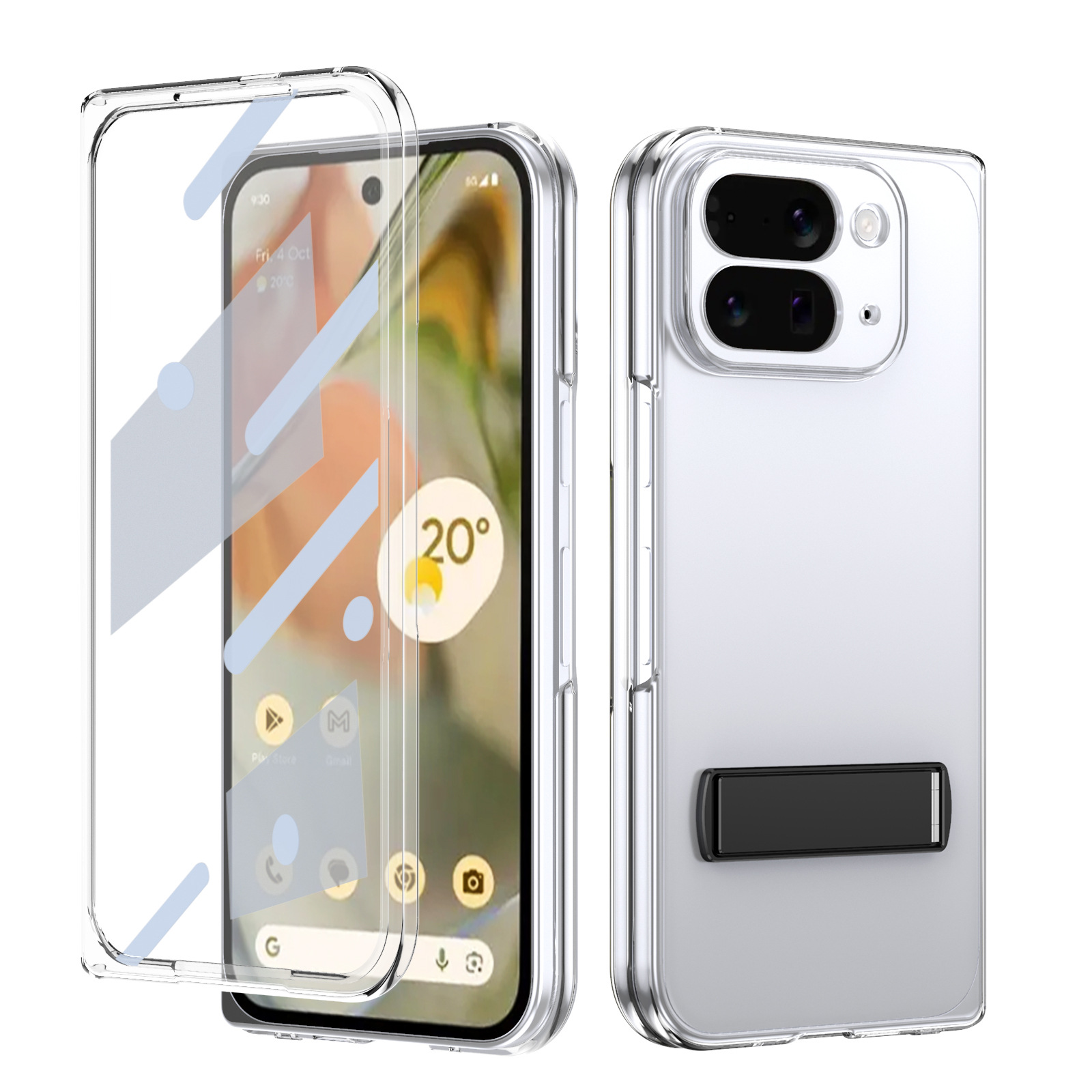 Transparent case, stand, screen protector, and drop protection for Google Pixel 10/9 Pro Fold phones. - Black Case Screen Cover