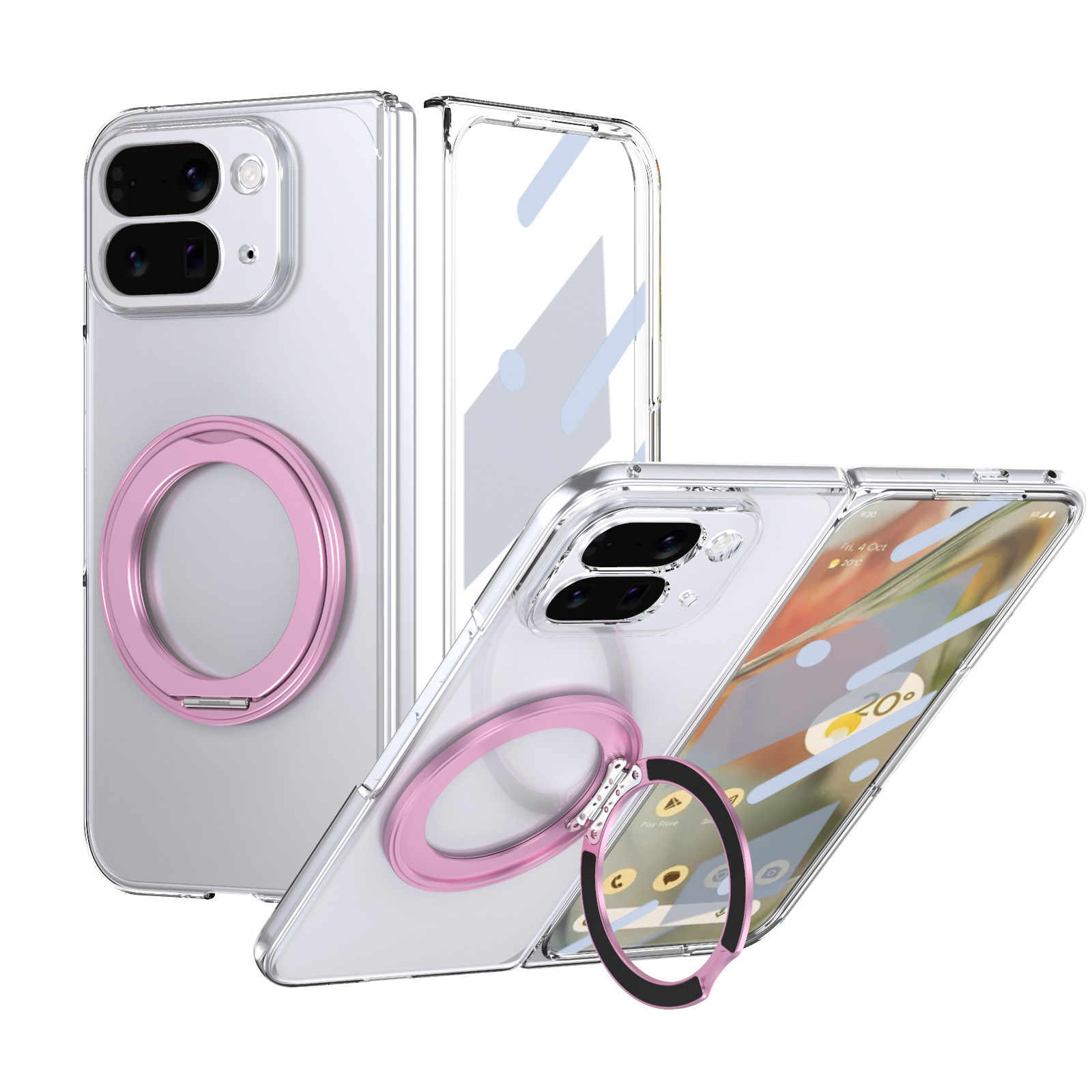 Compatible with Google Pixel 10/9 Fold phone case, wireless charging, magnetic clasp, rotating stand, transparent protective case. - Pink [Case] Pixel 10 Pro Fold