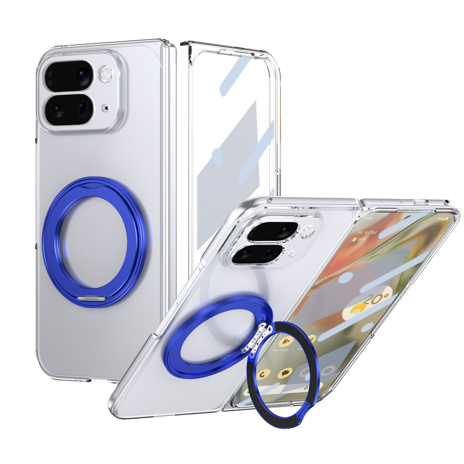 Compatible with Google Pixel 10/9 Fold phone case, wireless charging, magnetic clasp, rotating stand, transparent protective case. - Blue [Casing] Pixel 10 Pro Fold