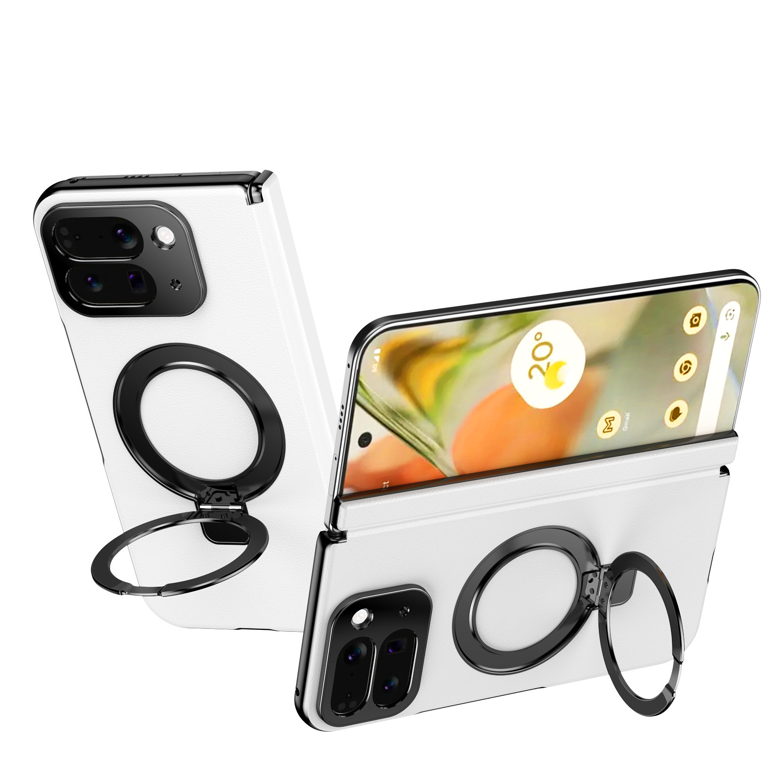 Compatible with Google Pixel 10/9 Fold phone case, magnetic ring holder, hinge case, full-coverage protective case. - White Pixel 10