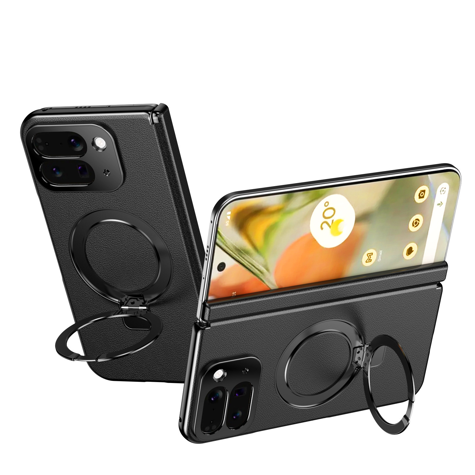 Compatible with Google Pixel 10/9 Fold phone case, magnetic ring holder, hinge case, full-coverage protective case. - Black Pixel 10