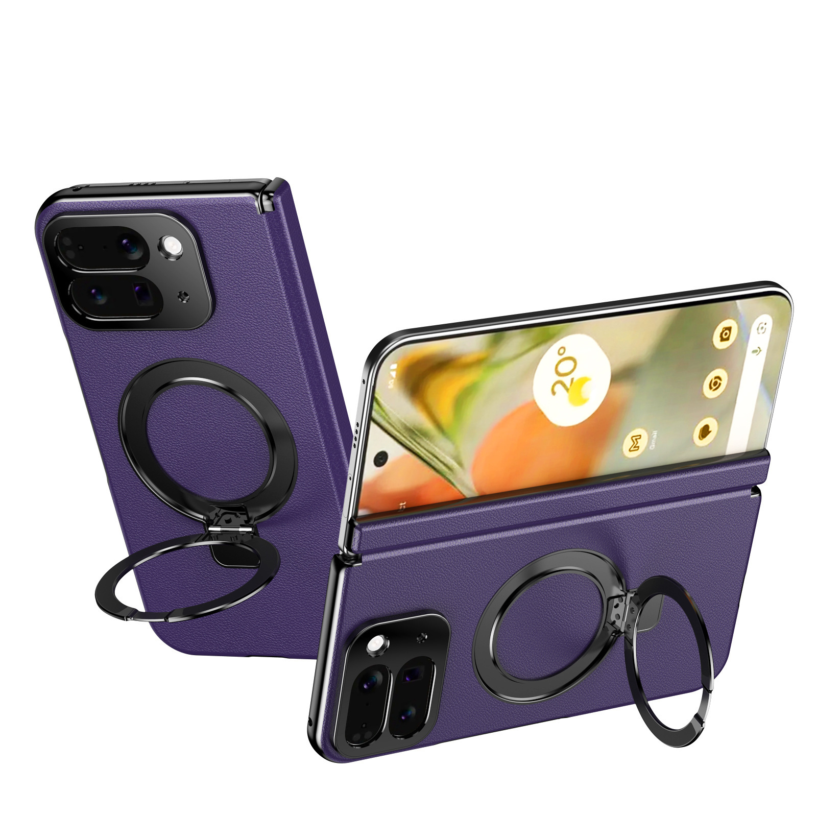 Compatible with Google Pixel 10/9 Fold phone case, magnetic ring holder, hinge case, full-coverage protective case. - Purple Pixel 10