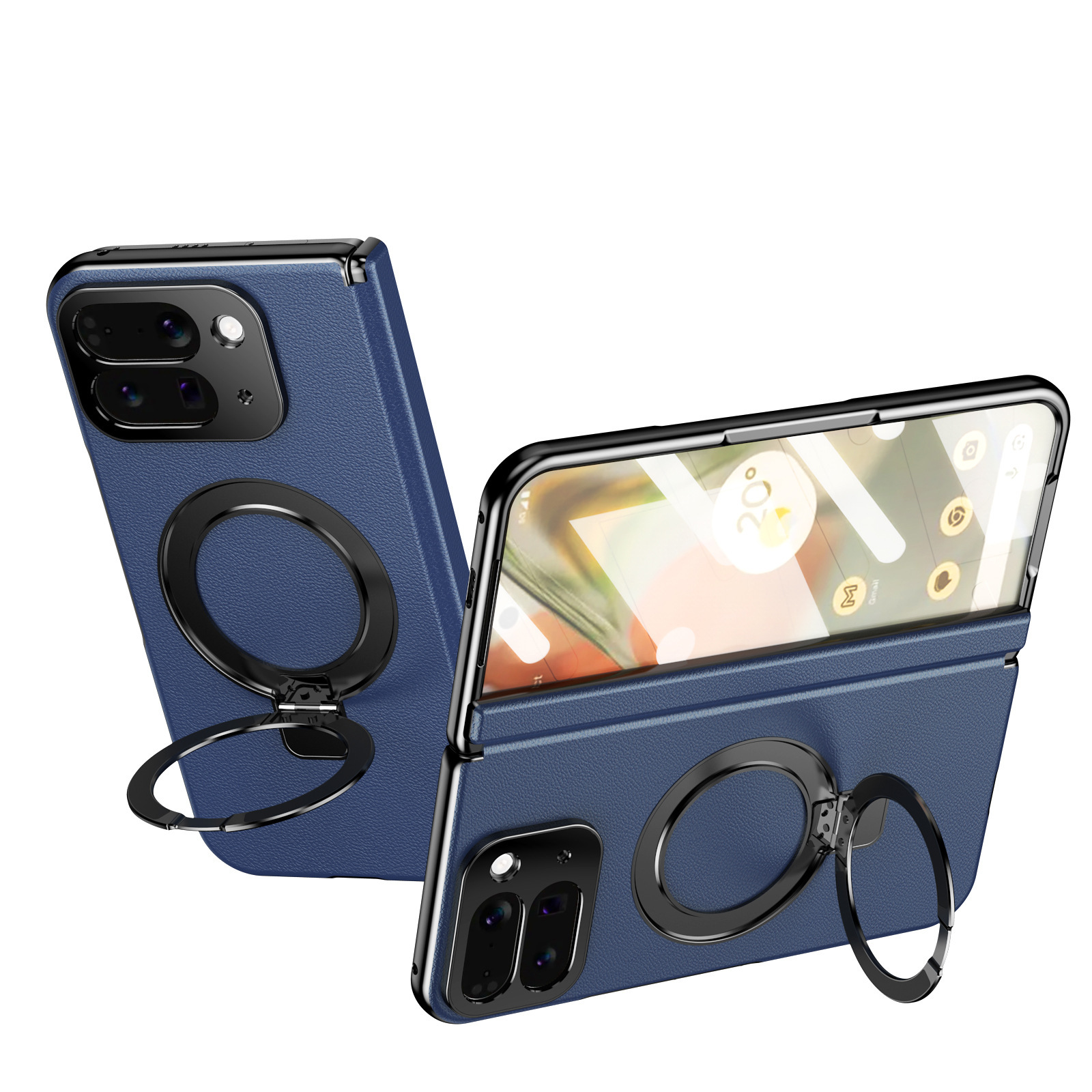 Compatible with Google Pixel 10/9 Fold phone case, magnetic ring holder, hinge case, full-coverage protective case. - Blue Pixel 10