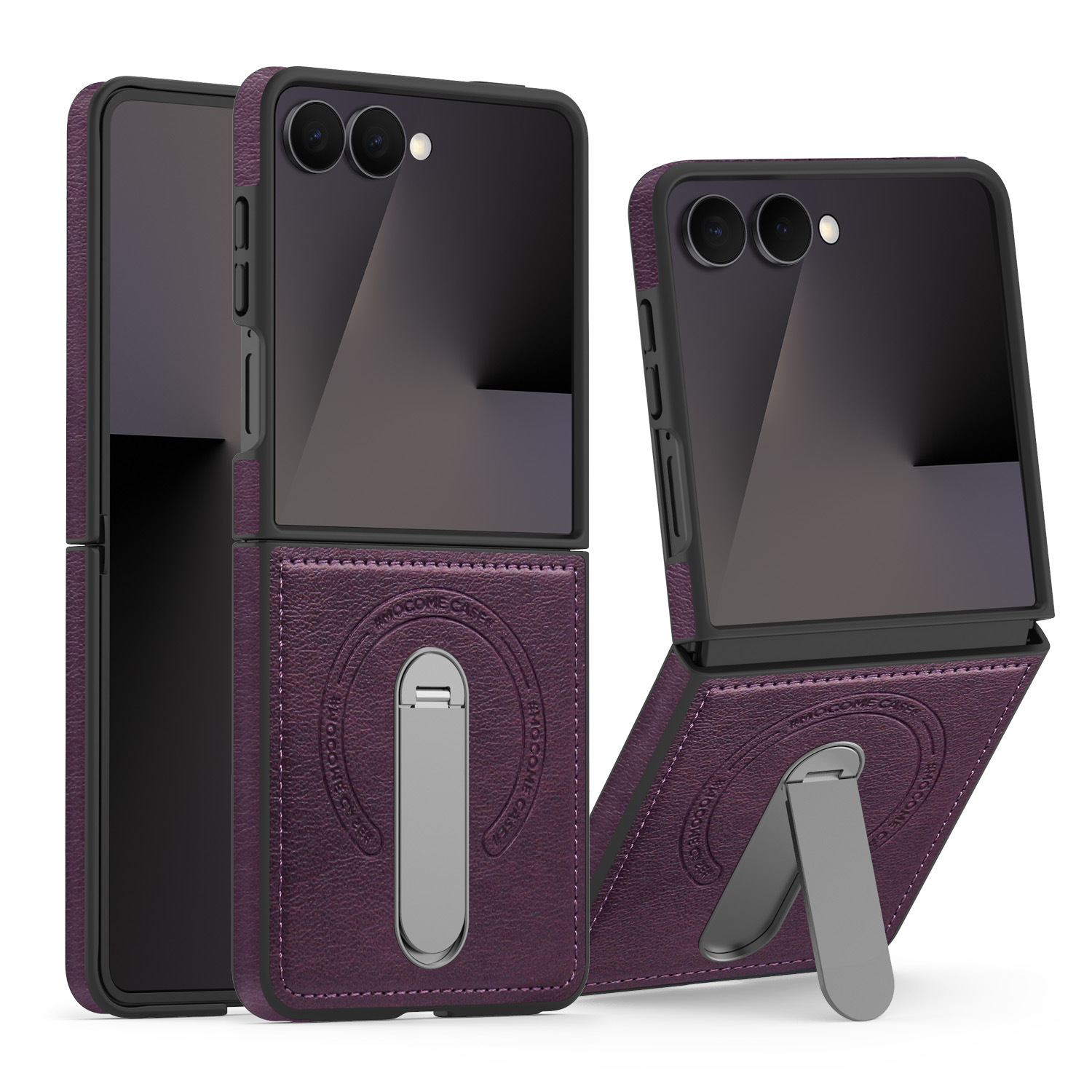 Compatible with Samsung Z Flip 8/7 phone case, 6/5 vegan leather, magnetic 360° rotating stand, 4/3 folding screen protective case - Purple Samsung Z Flip 8