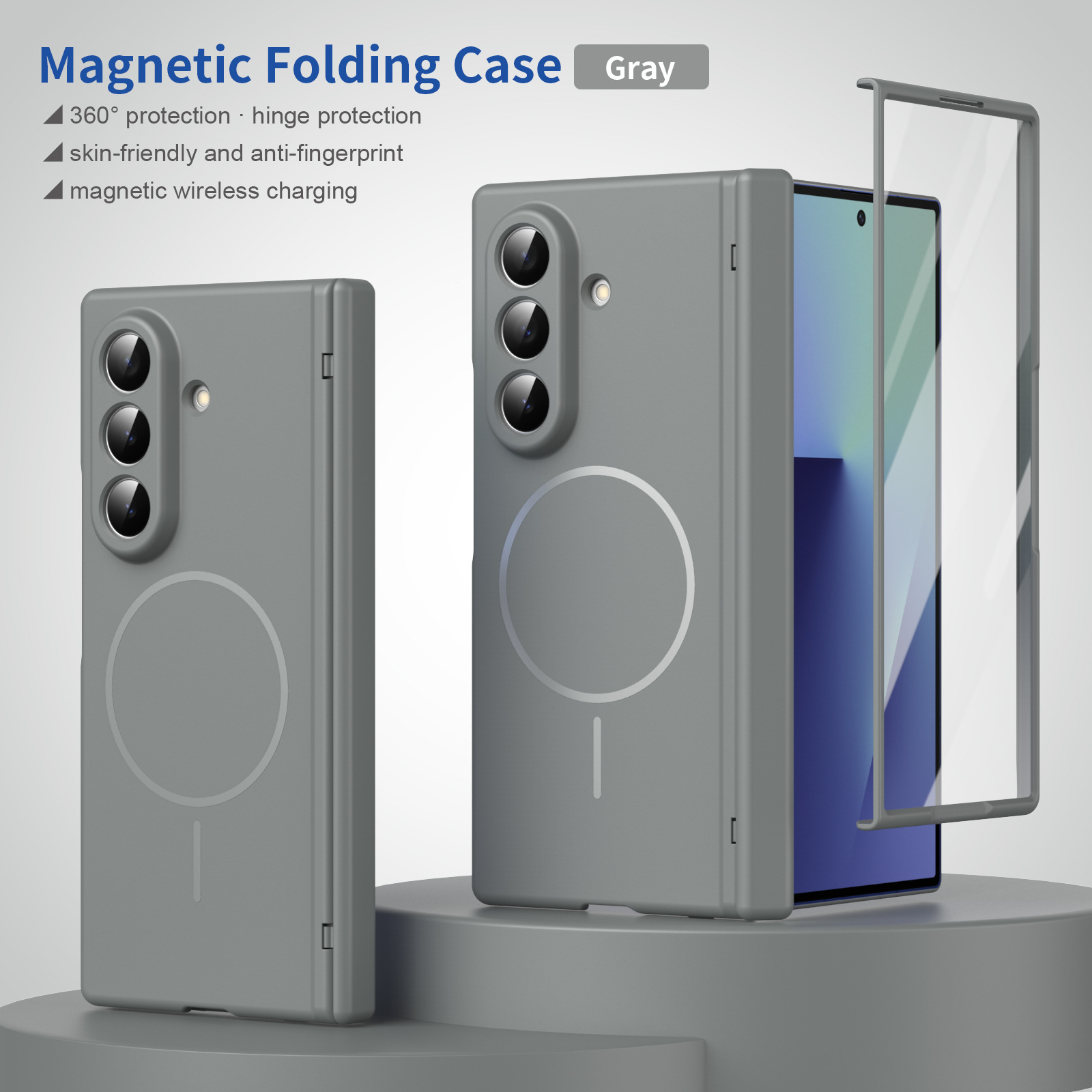 Compatible with Samsung Z Fold8/7/6 phone case W26 magnetic wireless charging 5/4/3 hinge case full coverage case - Gray [Casing and Screen Protector] Built-in Magnetic Residue Samsung-Z Fold8U [Standard Edition]