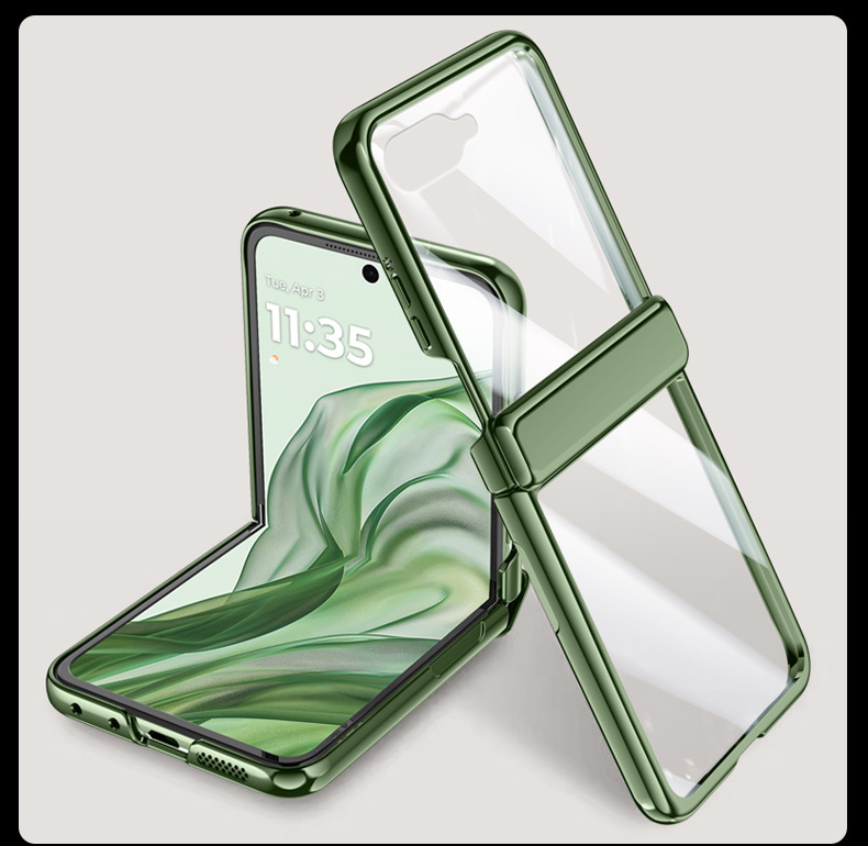 Compatible with MOTO RAZR 60/50 Ultra phone case, electroplated transparent magnetic case, film hinge, full-coverage protective case - Green Razr-60 Ultra
