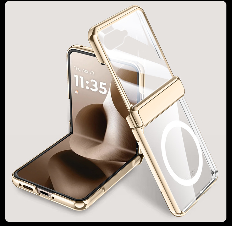 Compatible with MOTO RAZR 60/50 Ultra phone case, electroplated transparent magnetic case, film hinge, full-coverage protective case - Gold Magnetic Ring Razr-60 Ultra