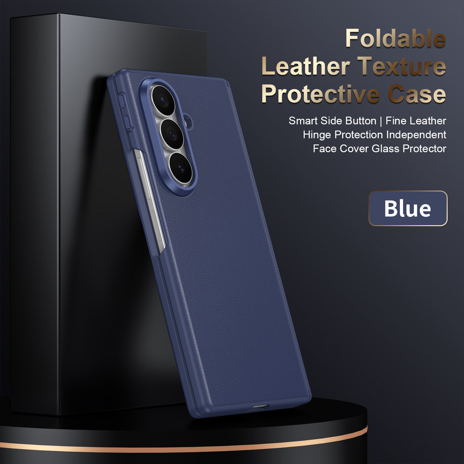 Compatible with Samsung Z Fold8U phone case 7/6 smart shortcut keys vegan leather 5/4 case film hinge full coverage protection - Blue [Shell] Smart Shortcut Keys Z Fold8 Ultra [Standard Edition]