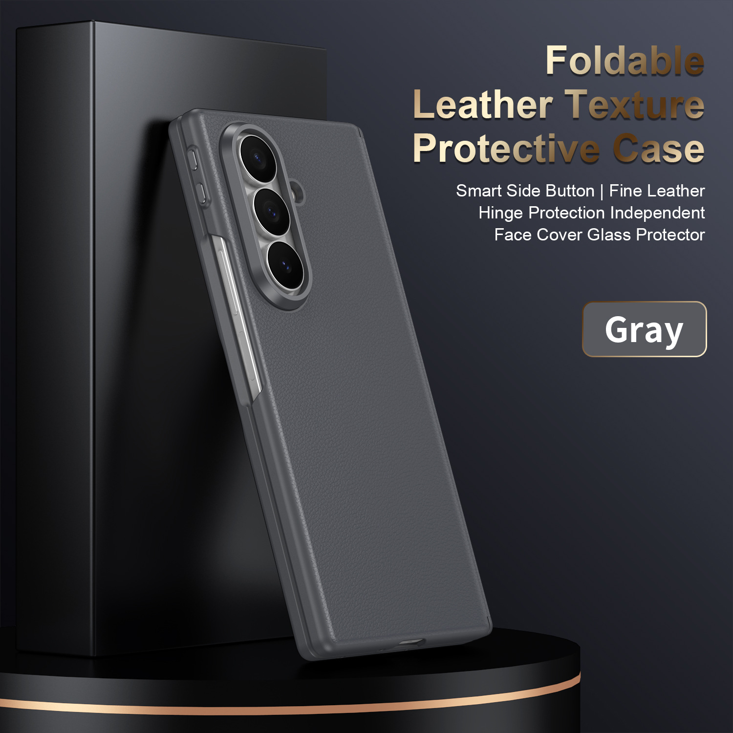 Compatible with Samsung Z Fold8U phone case 7/6 smart shortcut keys vegan leather 5/4 case film hinge full coverage protection - Gray [Shell Cover] Smart Shortcut Keys Z Fold8 Ultra [Standard Edition]