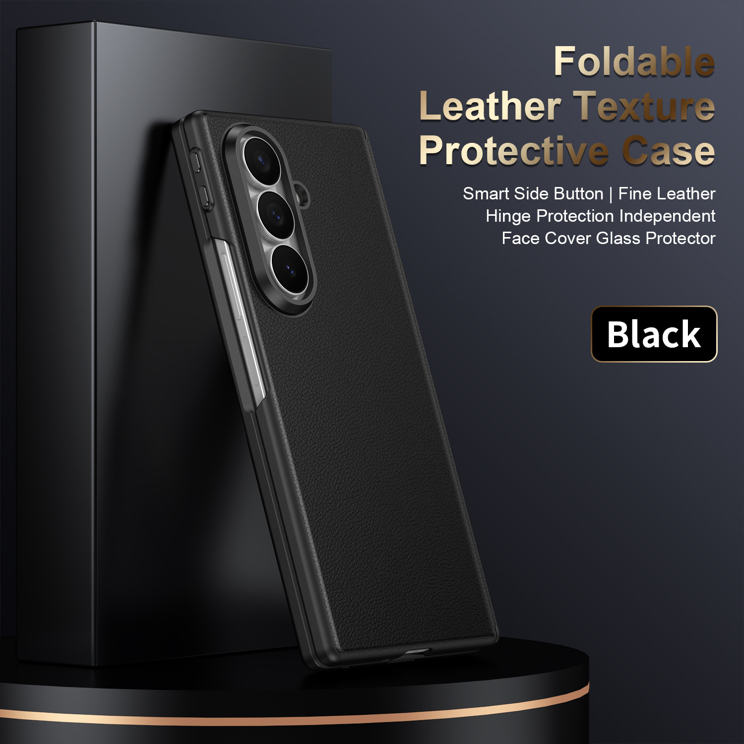 Compatible with Samsung Z Fold8U phone case 7/6 smart shortcut keys vegan leather 5/4 case film hinge full coverage protection - Black [Casing] Smart Shortcut Keys Z Fold8 Ultra [Standard Edition]