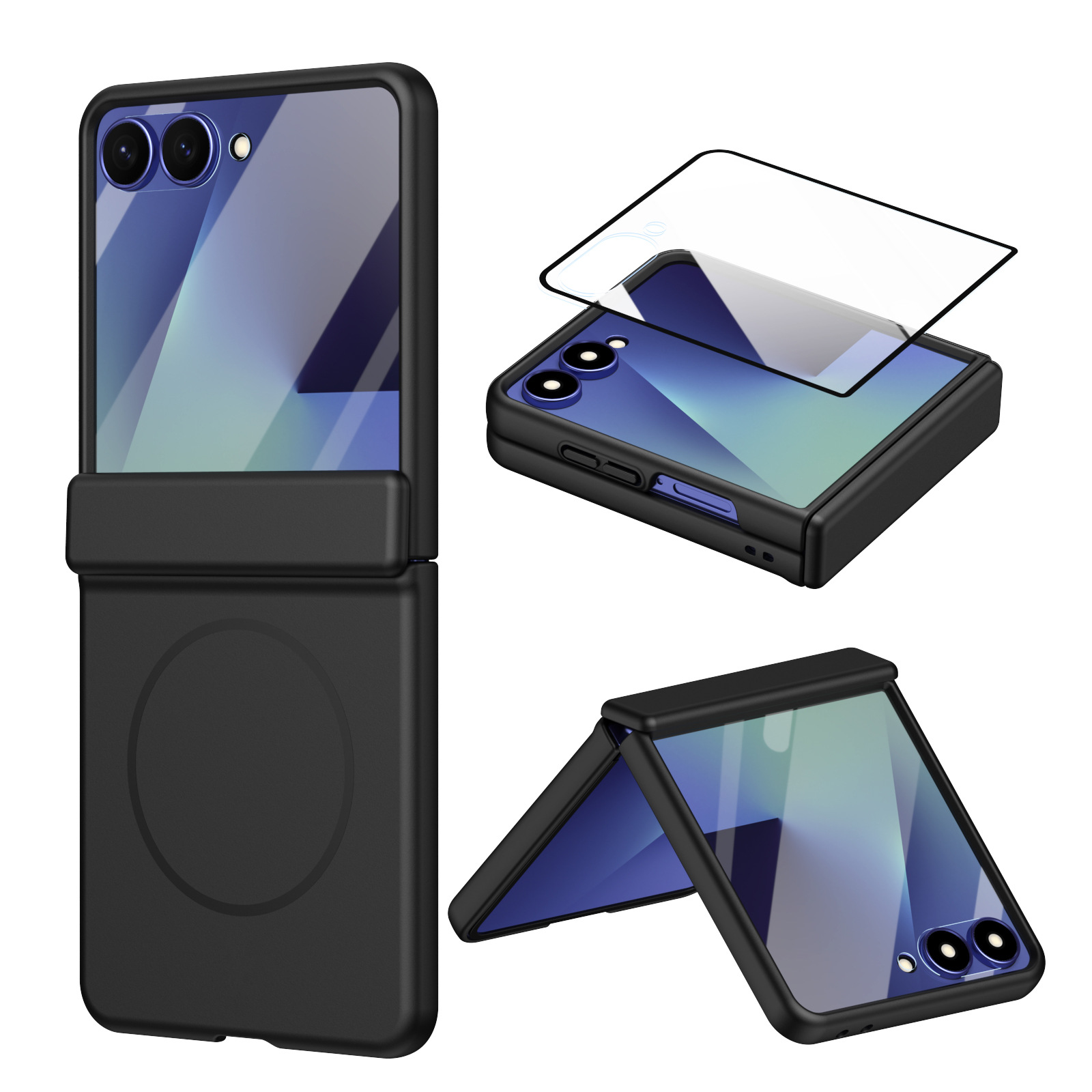 Compatible with Samsung ZFlip 8/7 phone case, 6/5cm wireless charging, magnetic clasp, central axis case, full coverage, 4/3cm ultra-thin protective case. - Black [Case Screen Protector] with Built-in Magnetic Cover Samsung Z Flip8
