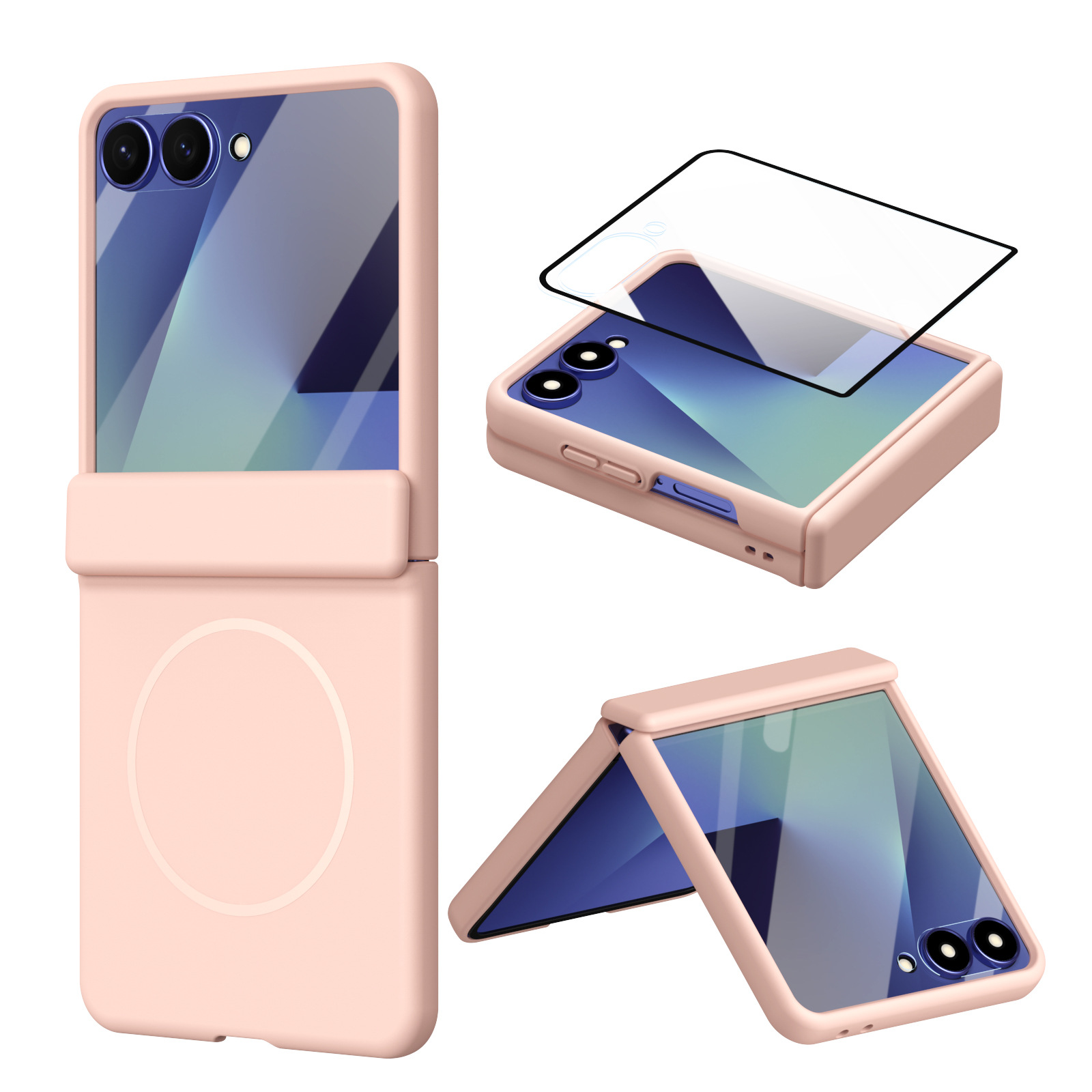 Compatible with Samsung ZFlip 8/7 phone case, 6/5cm wireless charging, magnetic clasp, central axis case, full coverage, 4/3cm ultra-thin protective case. - Pink [Case Screen Protector] with Built-in Magnetic Screen Protector Samsung Z Flip8