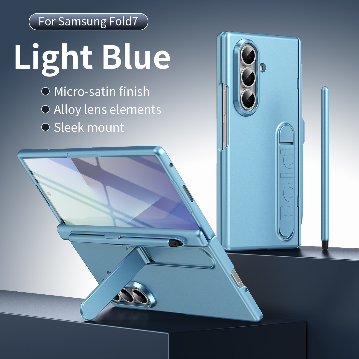 Compatible with Samsung Z Fold8/7/6 phone case, pen slot, pen holder, hinge, full-coverage protective case. - Ice Blue [Casing] with Pen Z Fold8 Ultra [Standard Edition]