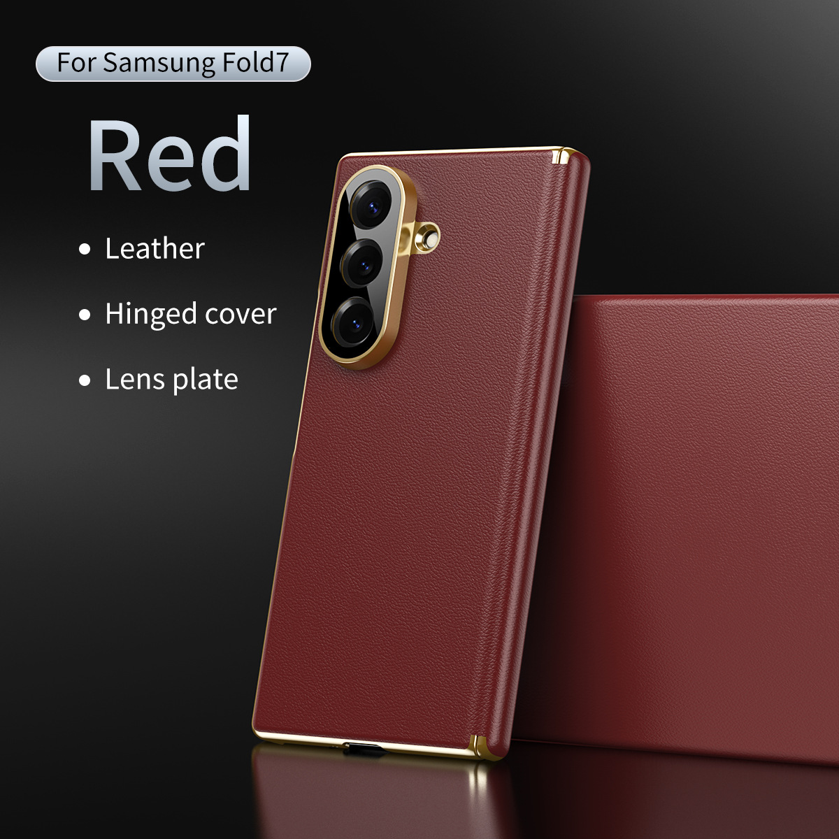 Compatible Samsung Z Fold8/7 phone case, electroplated leather, dual-axis, 6/5/4 folding screen, drop-proof protective case - Red [No Front Bezel] Frostbite Z Fold8 Ultra [Standard Edition]