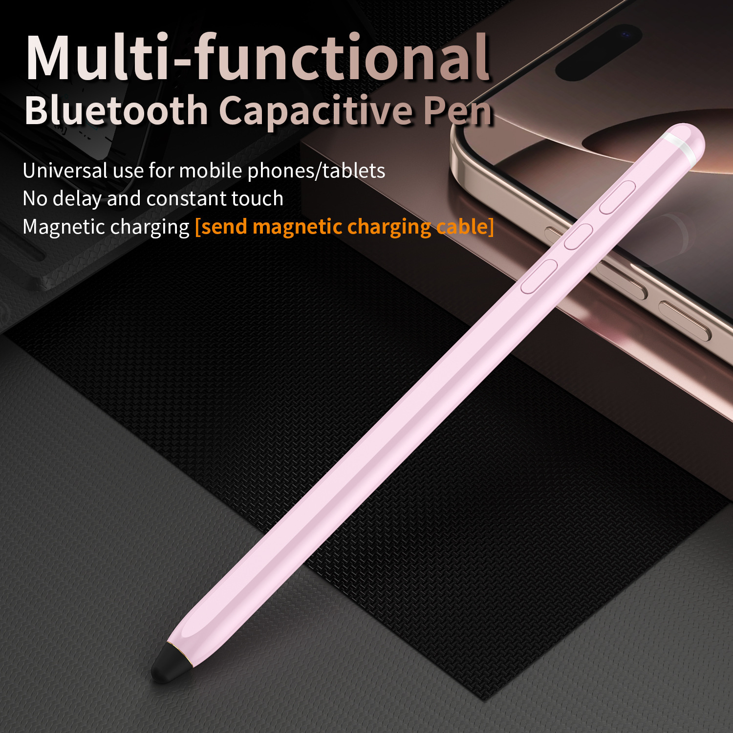 Compatible with Samsung ZFold8/7 Bluetooth electronic pen, Apple and Huawei smart remote photography touch stylus - Pink + Pen Slot 