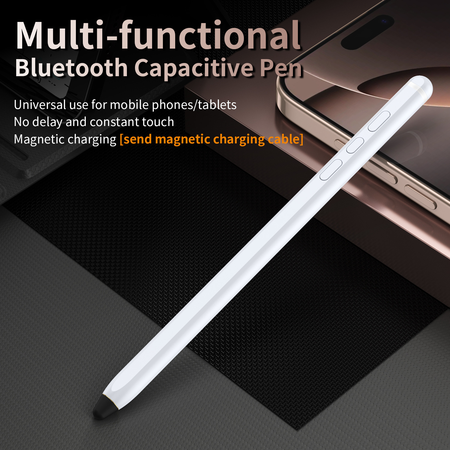 Compatible with Samsung ZFold8/7 Bluetooth electronic pen, Apple and Huawei smart remote photography touch stylus - White + Pen Groove 