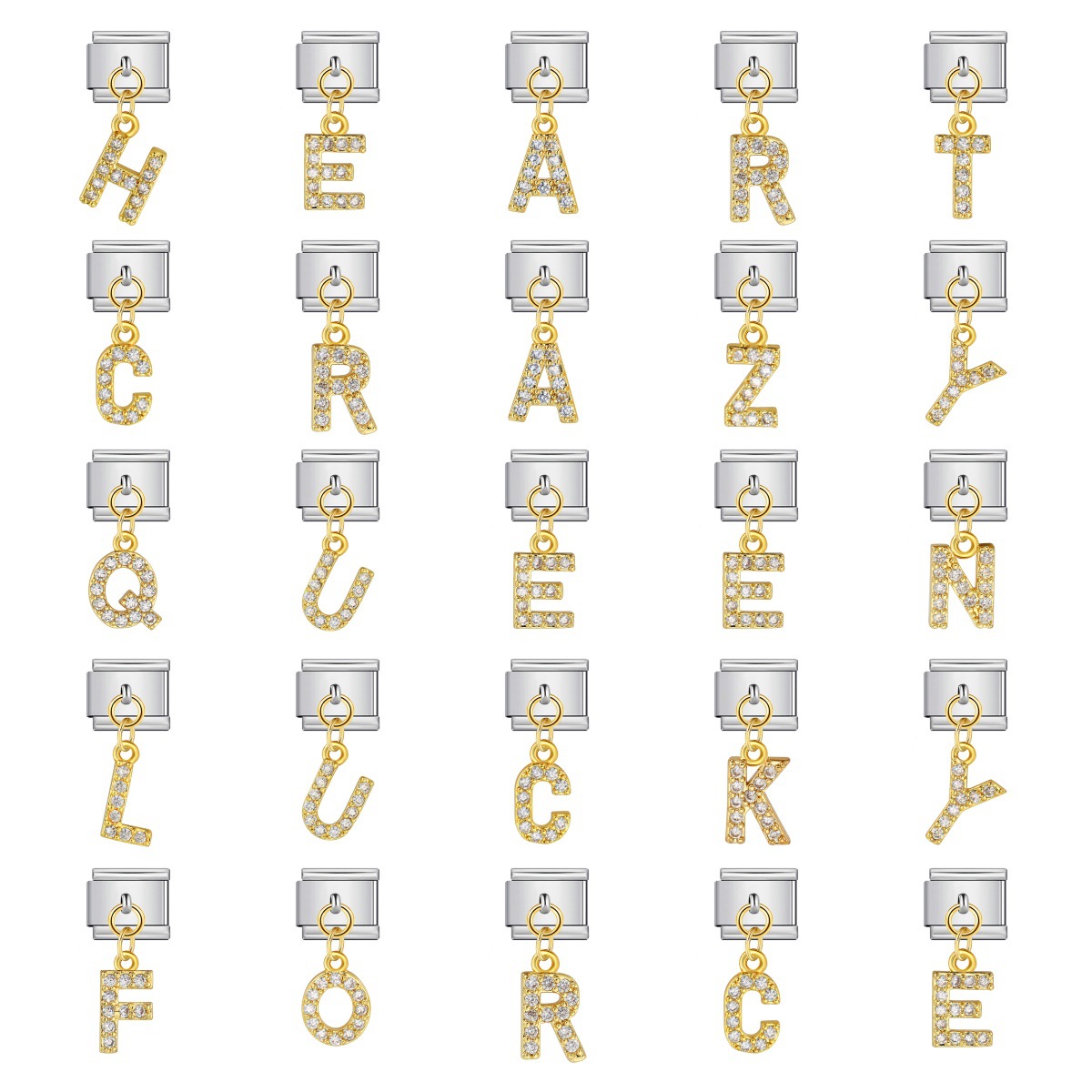 New diamond-studded English letter pendant gold and silver modular bracelet DIY elastic splicing watch strap chain handmade jewelry