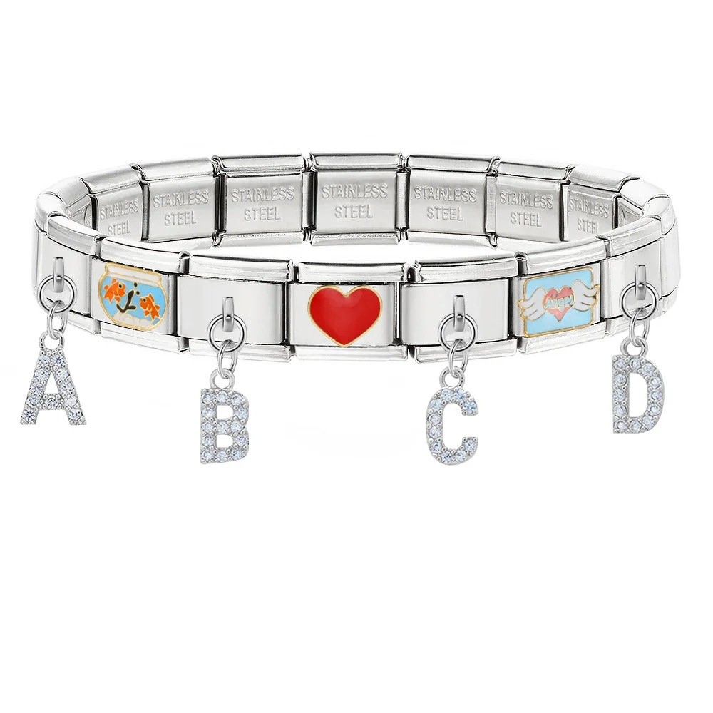 New diamond-studded English letter pendant gold and silver modular bracelet DIY elastic splicing watch strap chain handmade jewelry