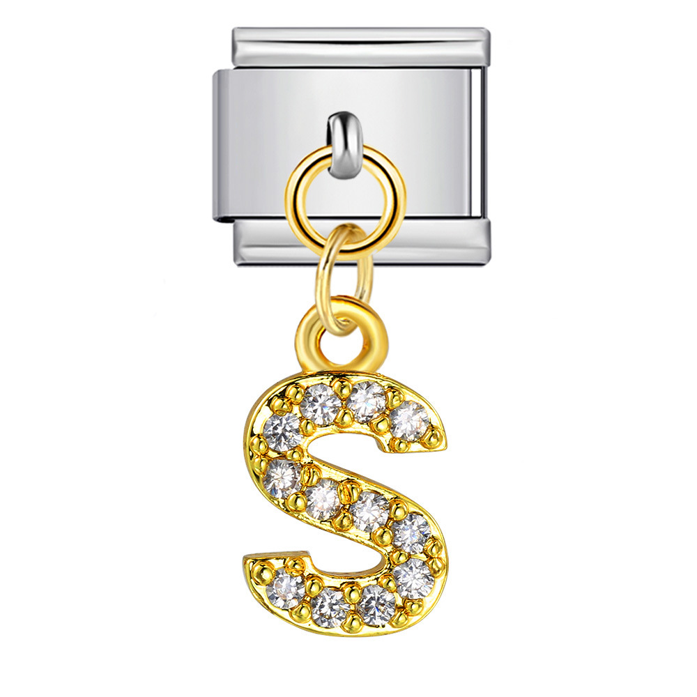 New diamond-studded English letter pendant gold and silver modular bracelet DIY elastic splicing watch strap chain handmade jewelry