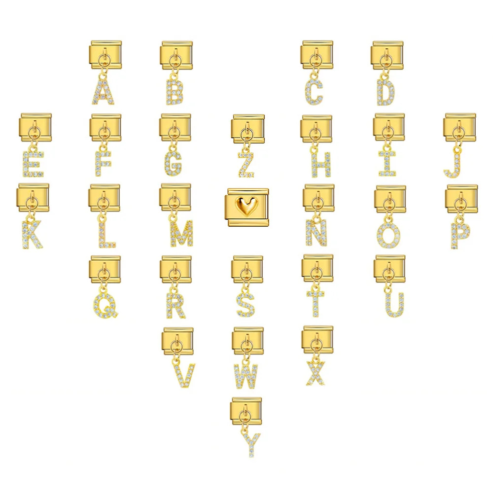 New diamond-studded English letter pendant gold and silver modular bracelet DIY elastic splicing watch strap chain handmade jewelry