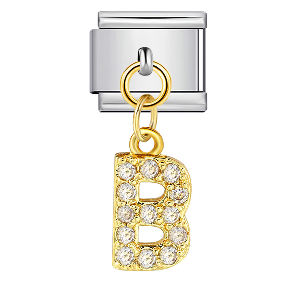 New diamond-studded English letter pendant gold and silver modular bracelet DIY elastic splicing watch strap chain handmade jewelry