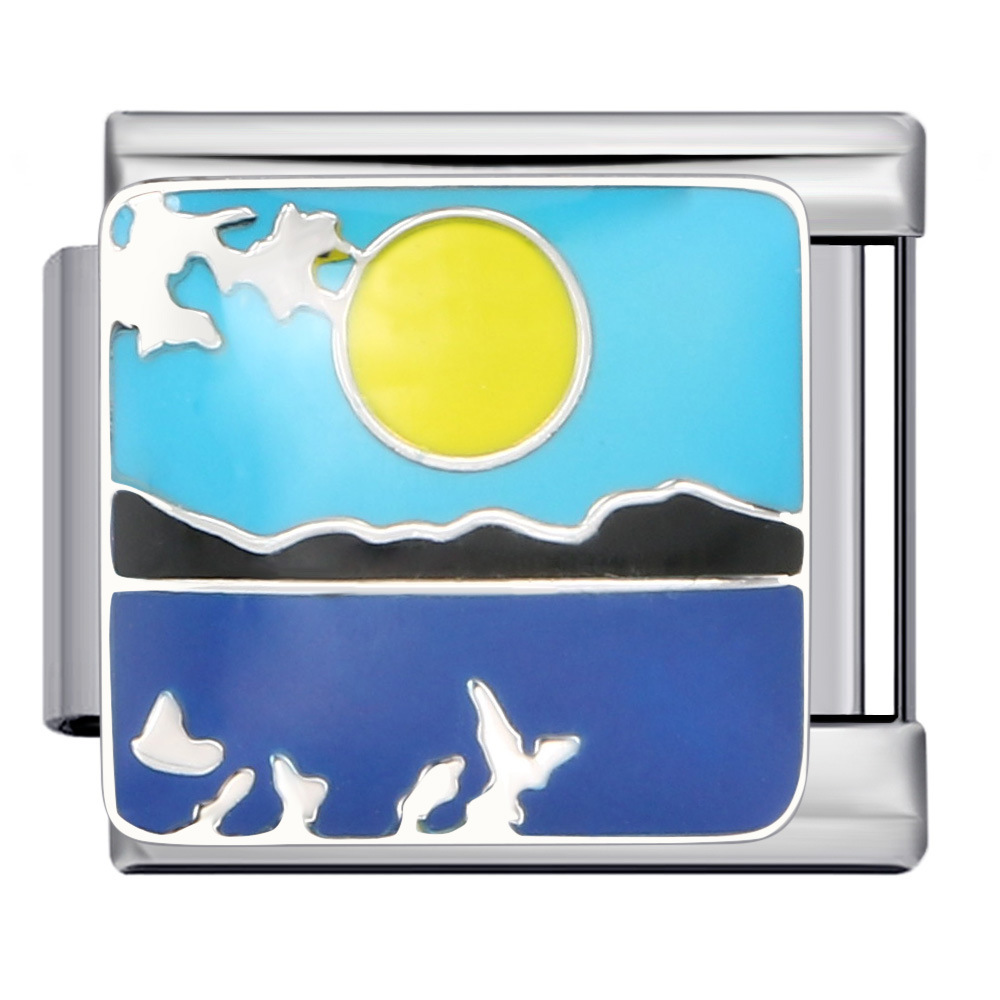 Blue ocean element Italian modular bracelet, stainless steel welded pattern, DIY elastic fashion bangle