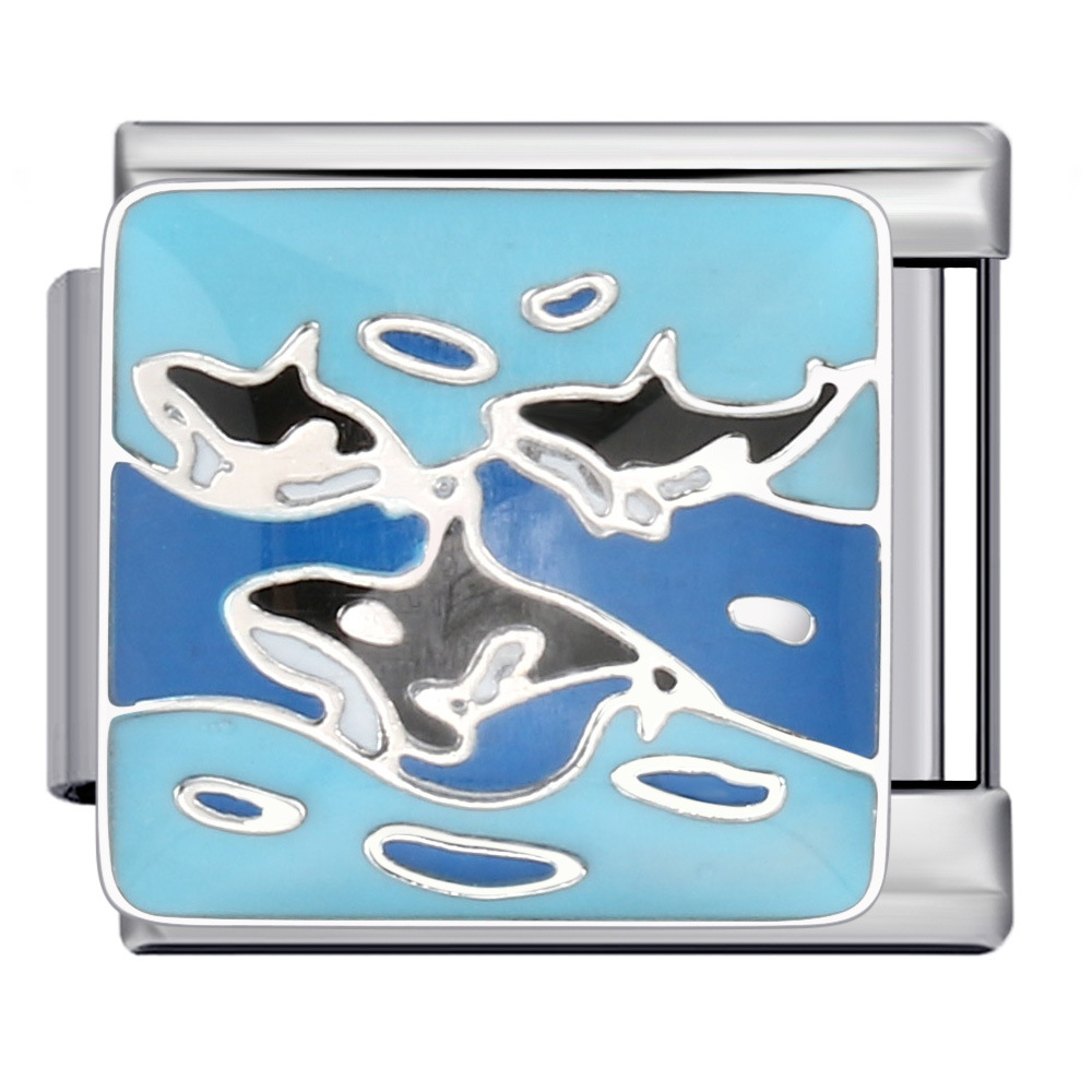 Blue ocean element Italian modular bracelet, stainless steel welded pattern, DIY elastic fashion bangle