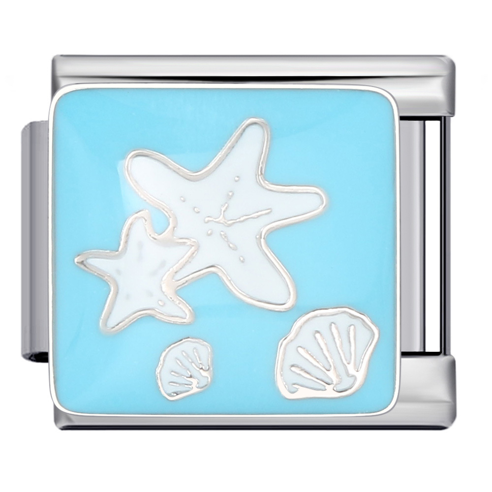 Blue ocean element Italian modular bracelet, stainless steel welded pattern, DIY elastic fashion bangle