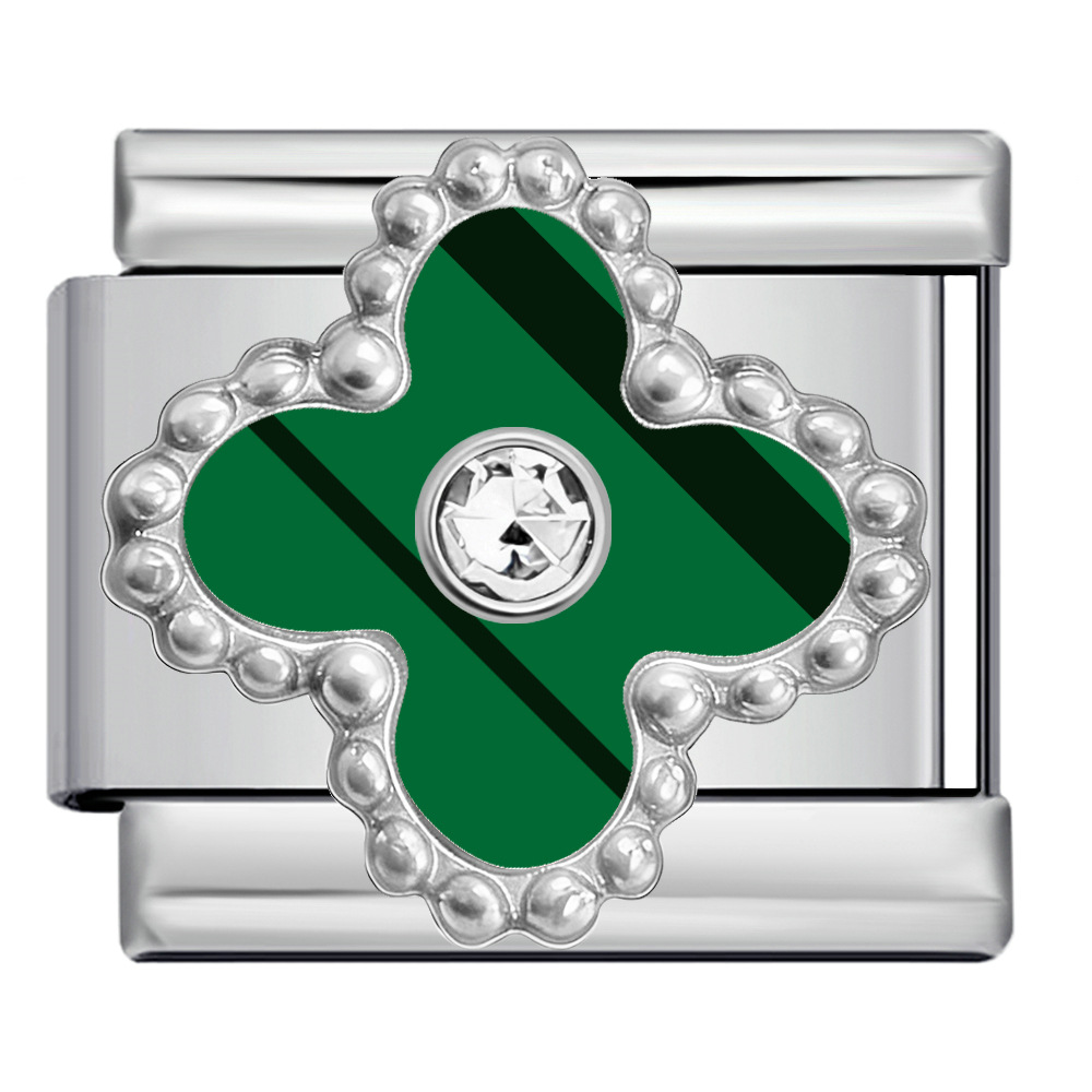 Four-leaf clover series with rhinestones, handmade modular DIY stainless steel welded dripping watch strap chain, Italian modular bracelet.