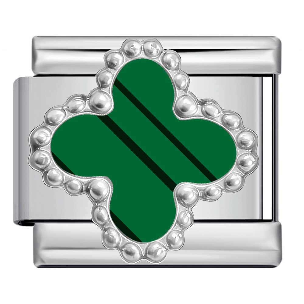 Four-leaf clover series with rhinestones, handmade modular DIY stainless steel welded dripping watch strap chain, Italian modular bracelet.