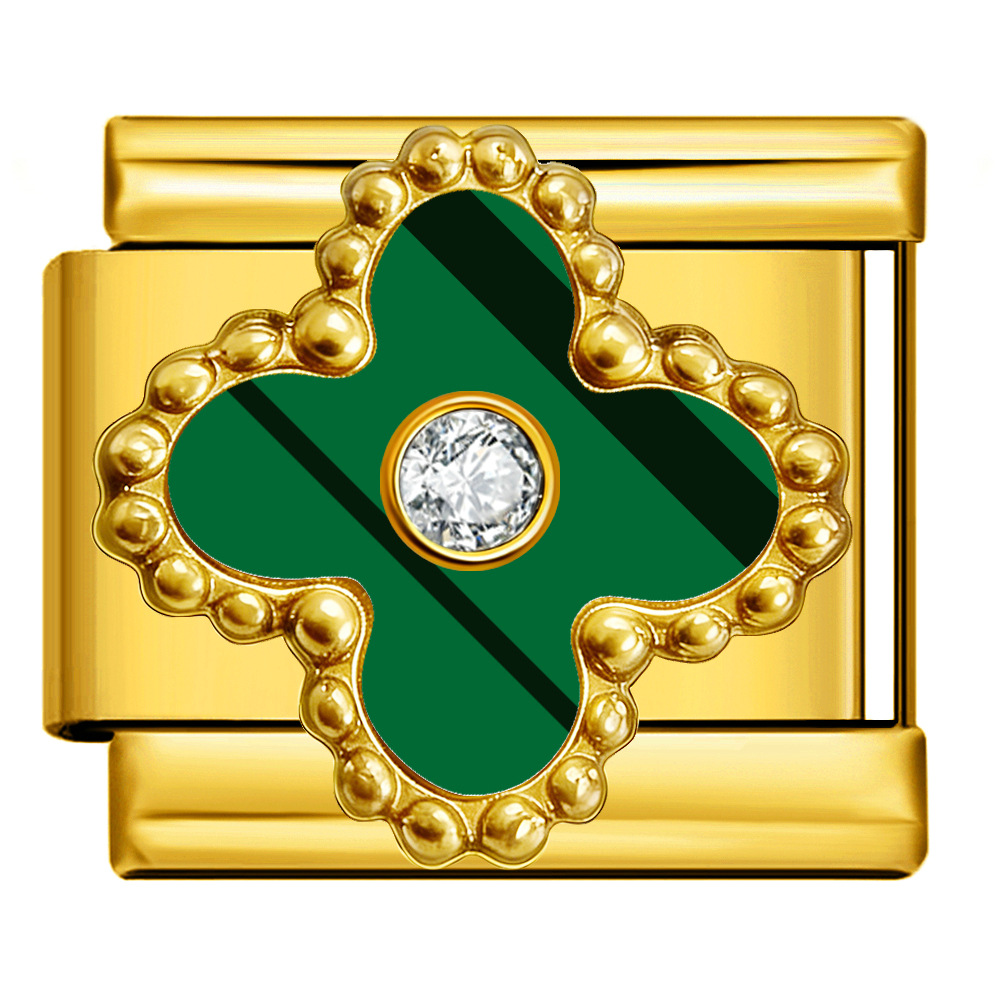 Four-leaf clover series with rhinestones, handmade modular DIY stainless steel welded dripping watch strap chain, Italian modular bracelet.