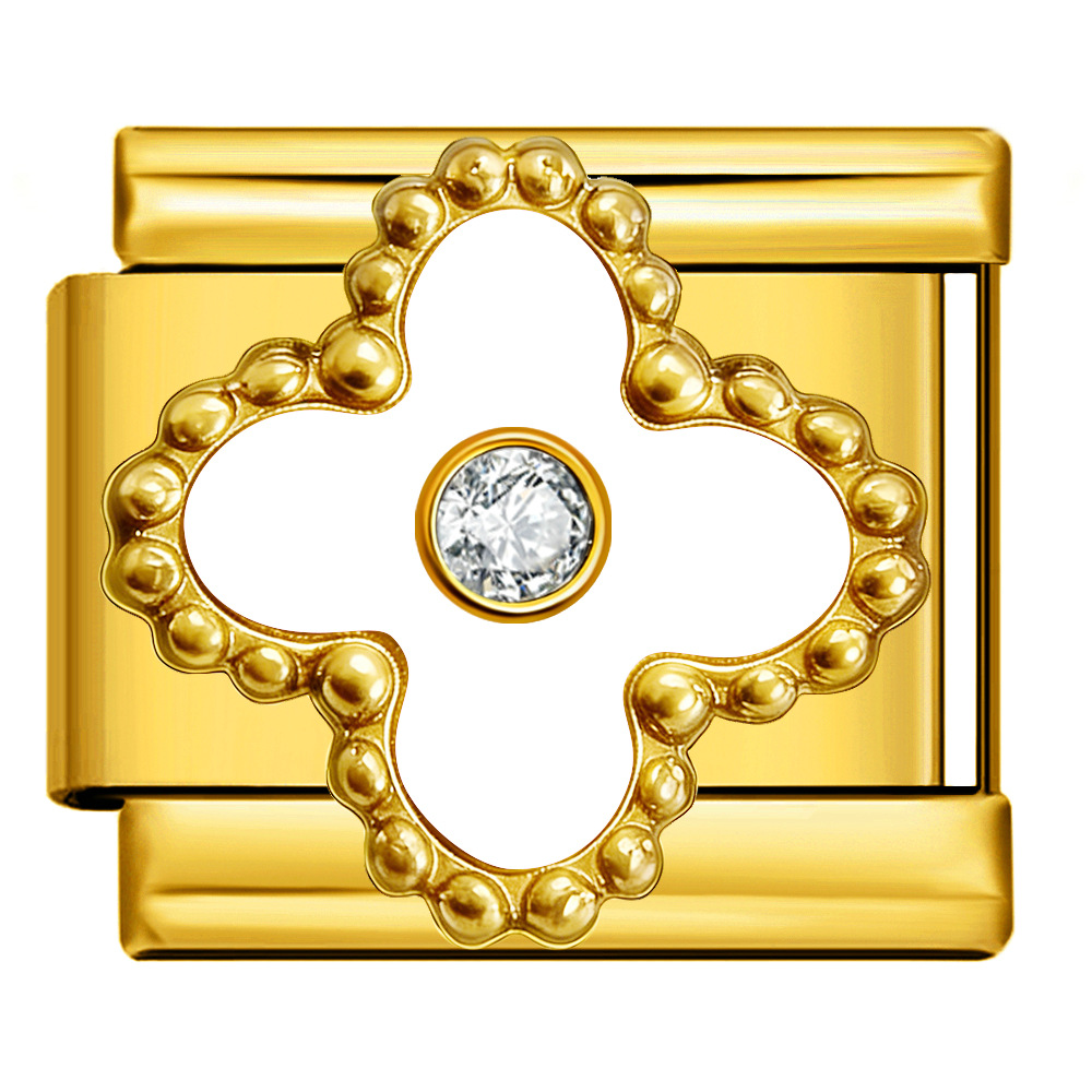 Four-leaf clover series with rhinestones, handmade modular DIY stainless steel welded dripping watch strap chain, Italian modular bracelet.
