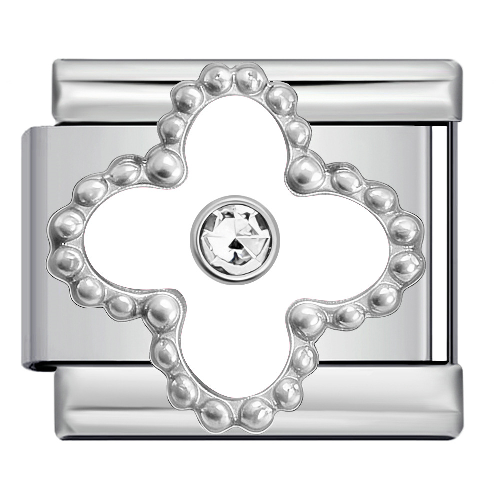 Four-leaf clover series with rhinestones, handmade modular DIY stainless steel welded dripping watch strap chain, Italian modular bracelet.
