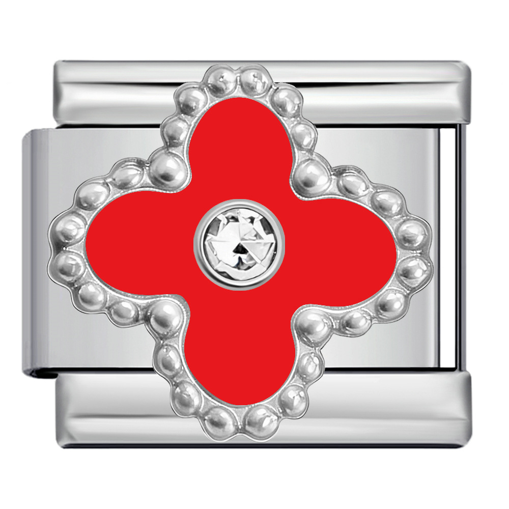 Four-leaf clover series with rhinestones, handmade modular DIY stainless steel welded dripping watch strap chain, Italian modular bracelet.
