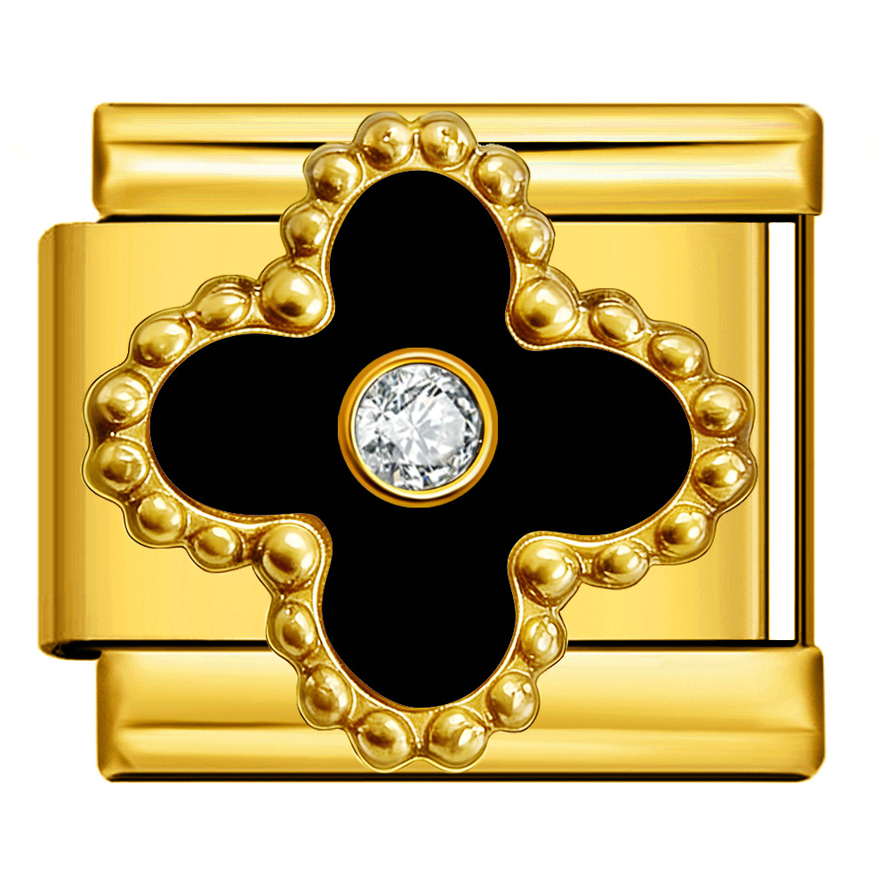 Four-leaf clover series with rhinestones, handmade modular DIY stainless steel welded dripping watch strap chain, Italian modular bracelet.