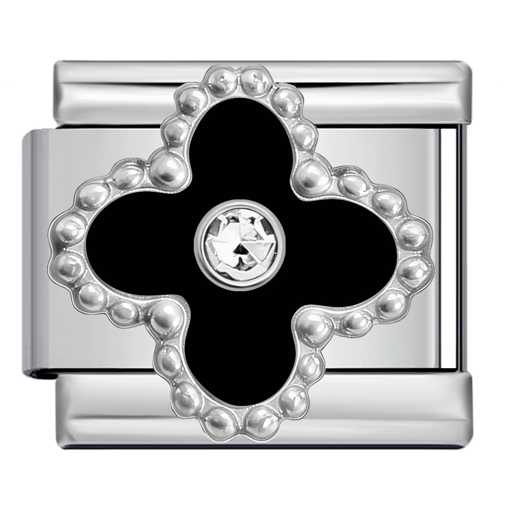 Four-leaf clover series with rhinestones, handmade modular DIY stainless steel welded dripping watch strap chain, Italian modular bracelet.
