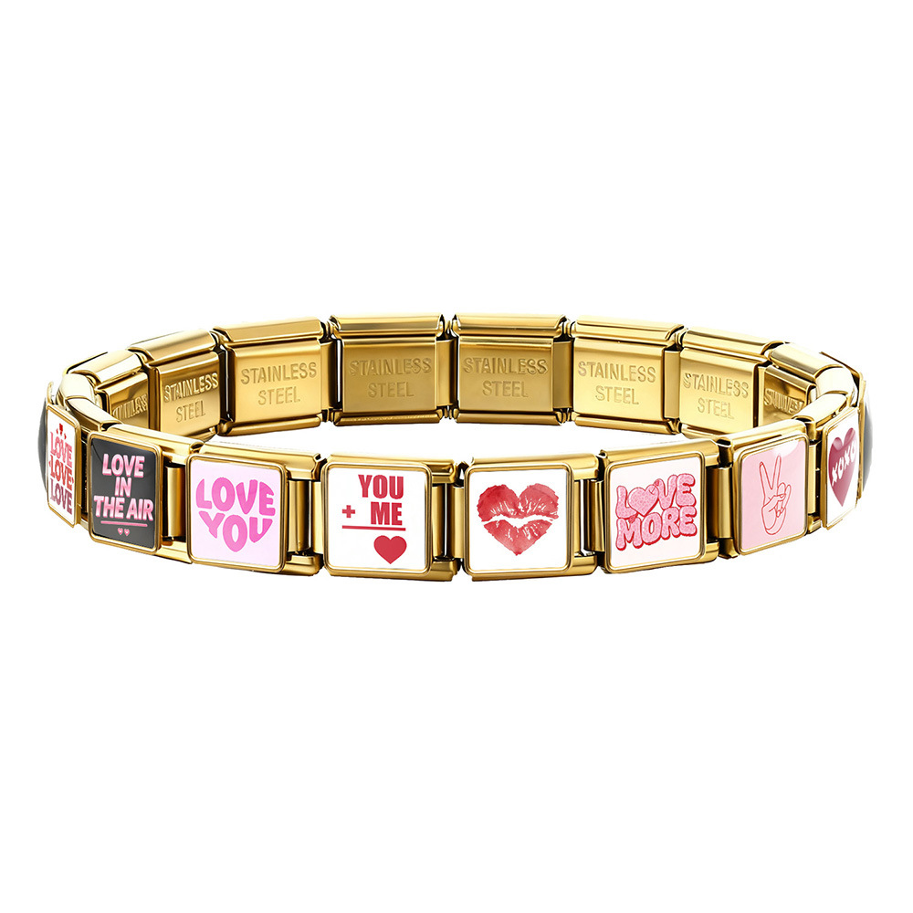 Cross-border best-selling Valentine's Day element LOVE series Italian modular bracelet square pattern titanium steel watch strap chain