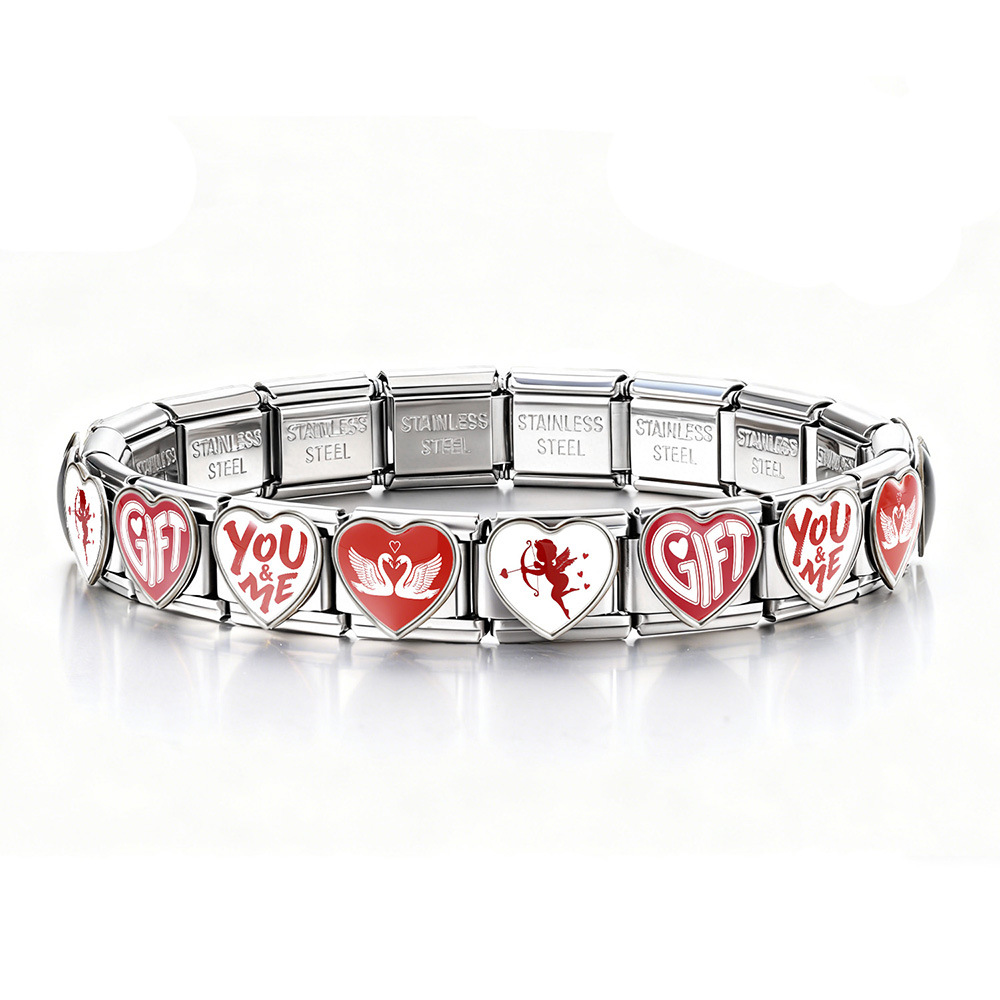 Cross-border best-selling Valentine's Day element LOVE series Italian modular bracelet square pattern titanium steel watch strap chain