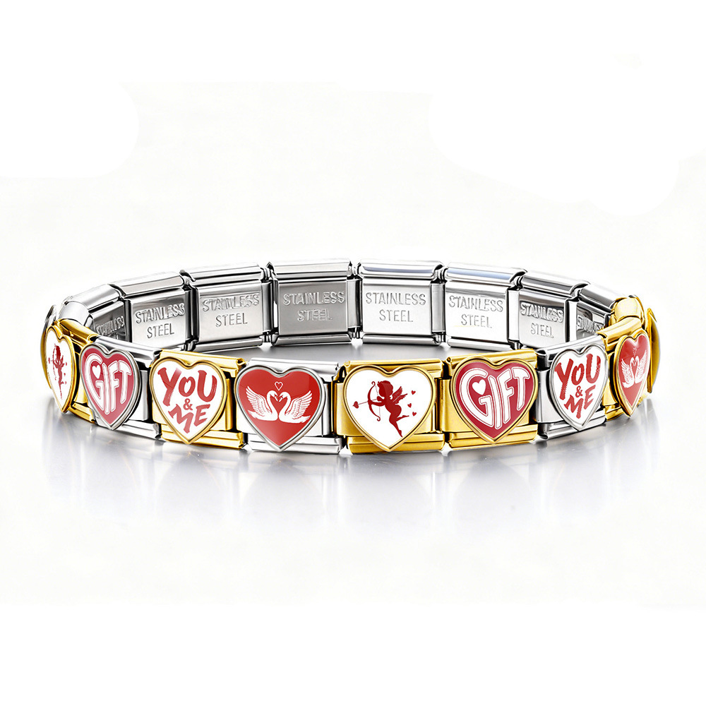 Cross-border best-selling Valentine's Day element LOVE series Italian modular bracelet square pattern titanium steel watch strap chain