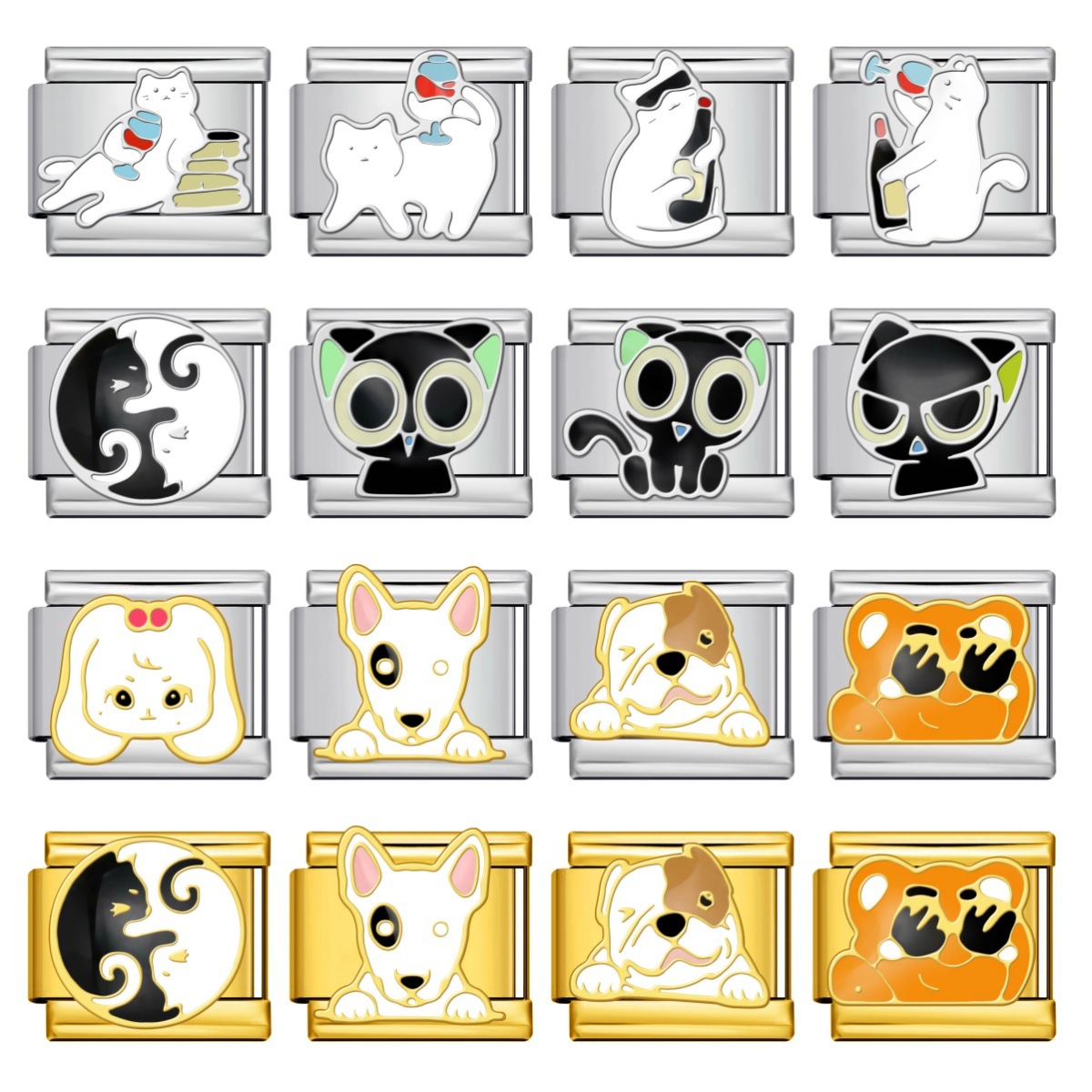 New Pet Cat and Dog Titanium Steel Gold-Plated Welded Pattern DIY Italian Modular Bracelet Charm