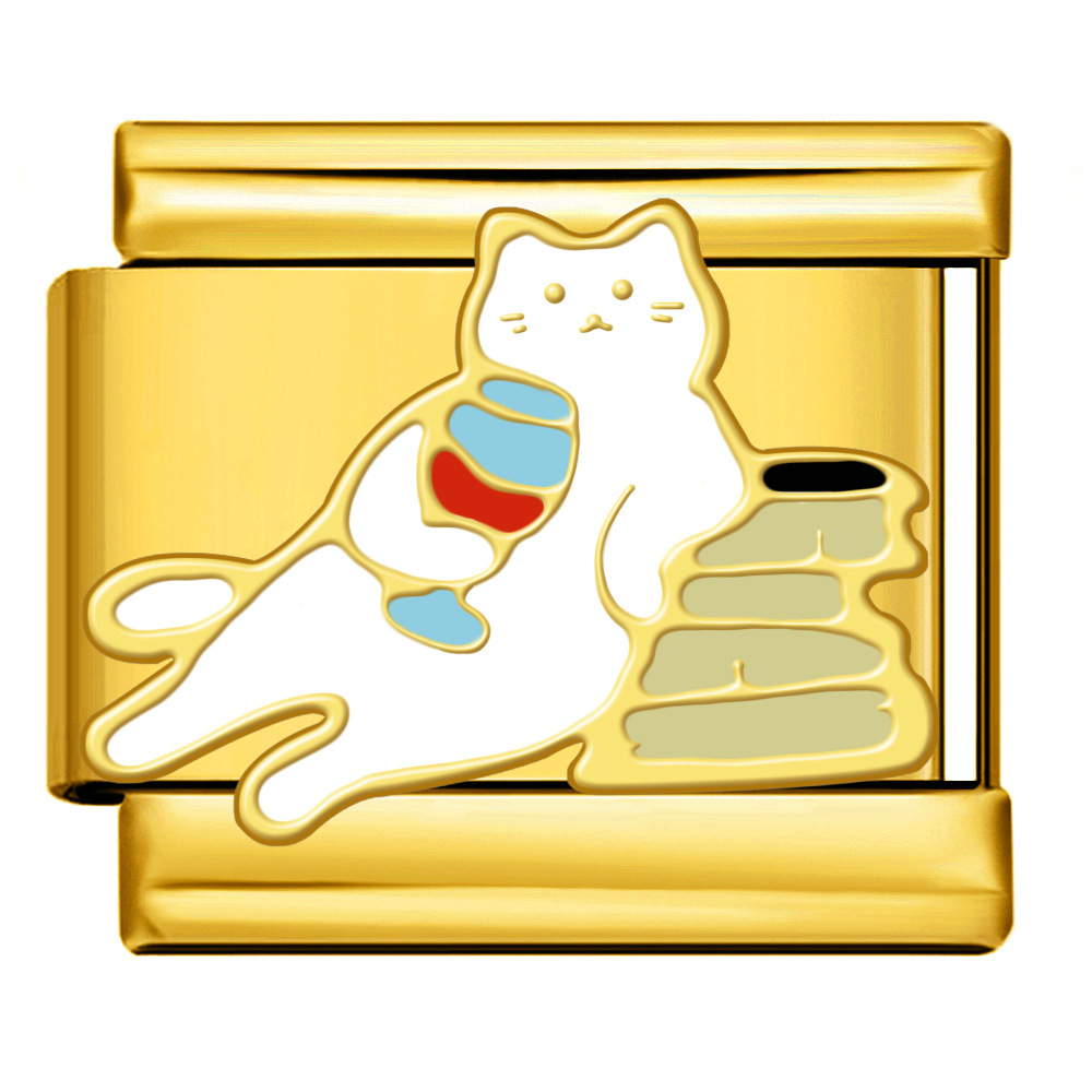 New Pet Cat and Dog Titanium Steel Gold-Plated Welded Pattern DIY Italian Modular Bracelet Charm