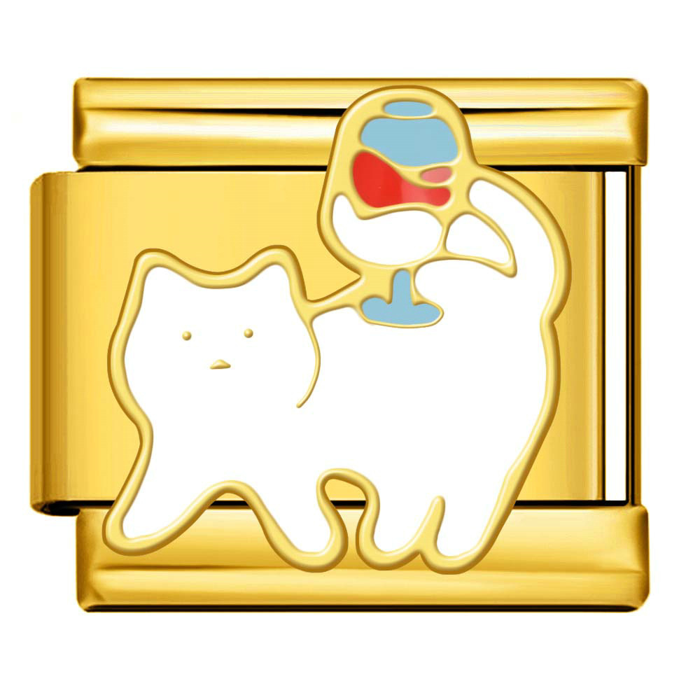 New Pet Cat and Dog Titanium Steel Gold-Plated Welded Pattern DIY Italian Modular Bracelet Charm