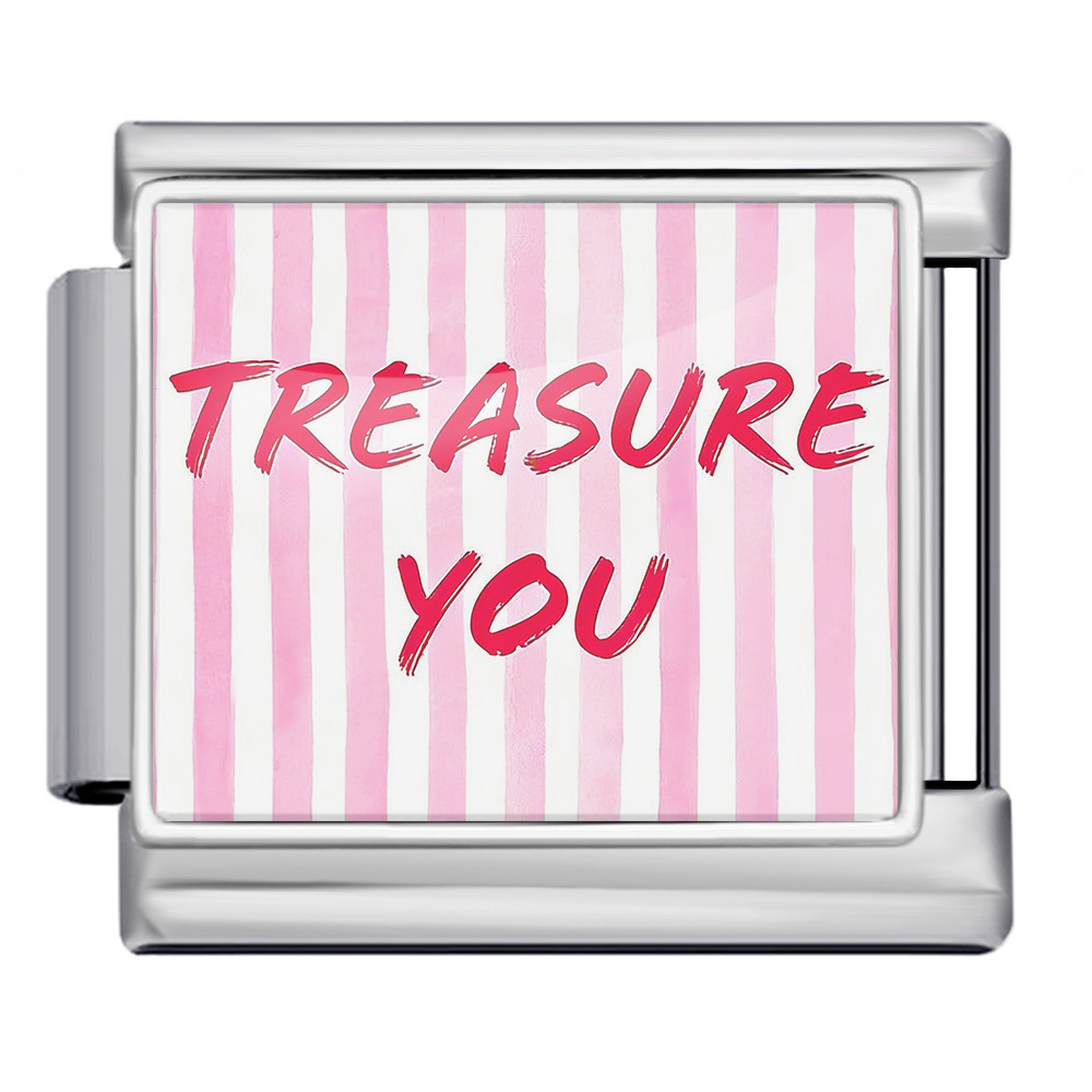 New Pink Valentine's Day Series Italian Modular Bracelet DIY Stainless Steel Elastic Bangle Accessory Gift