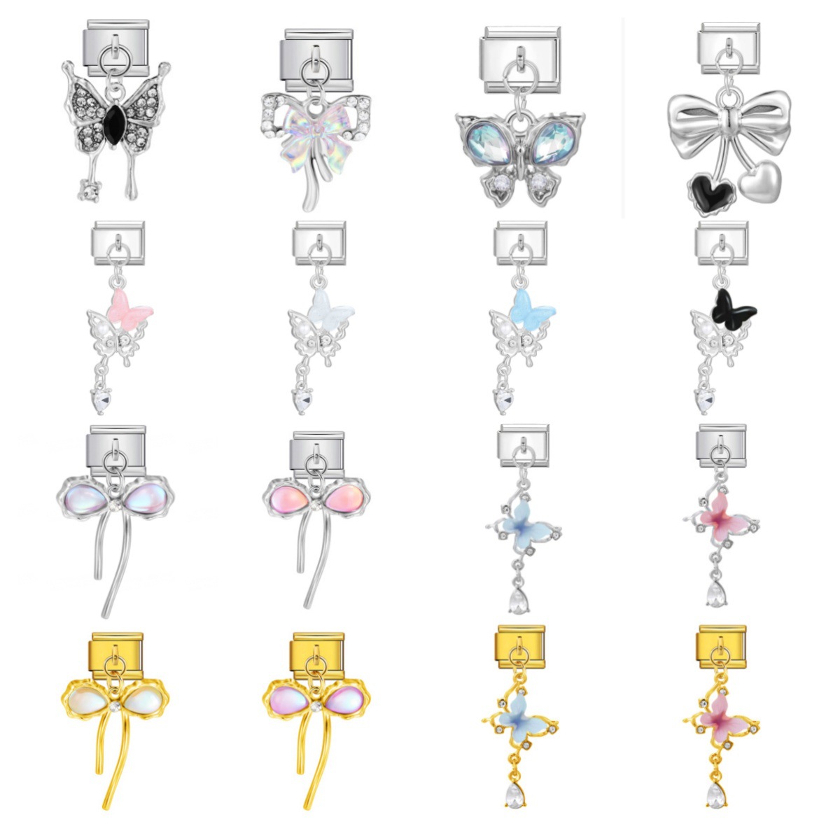 Hook butterfly pendant Italian modular bracelet with titanium steel strap chain.